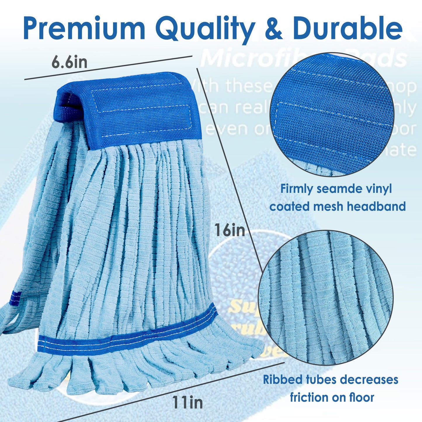 10 Pack - Large Microfiber Tube Mop 400GSM - Heavy Duty Industrial Wet Mop Head Refill,Commercial, Thick Fiber, Replacement Heads, Extra Absorbent