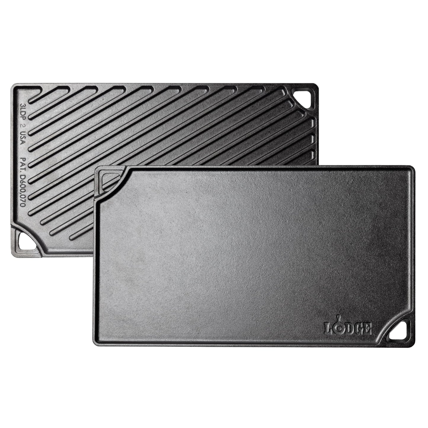 Lodge Reversible Cast Iron Grill/Griddle Pan 16.75 x 9.5 - Pre-Seasoned Dual-Sided Double Burner for BBQ, Eggs, Pancakes, Burgers - PFAS Free Cookware - Flat Top Plate for Oven, Grill, & Campfire