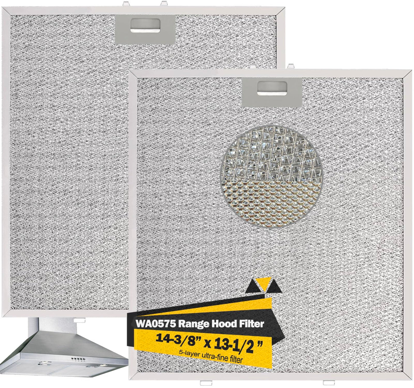 Upgrade 5-layer WA0575 Range Hood Filter Replacement 14.4"x13.5" Compatible with Vissani WA0575 Pyramid or Wall Mount Range Hood vent filter Aluminum Filters 2PARKS