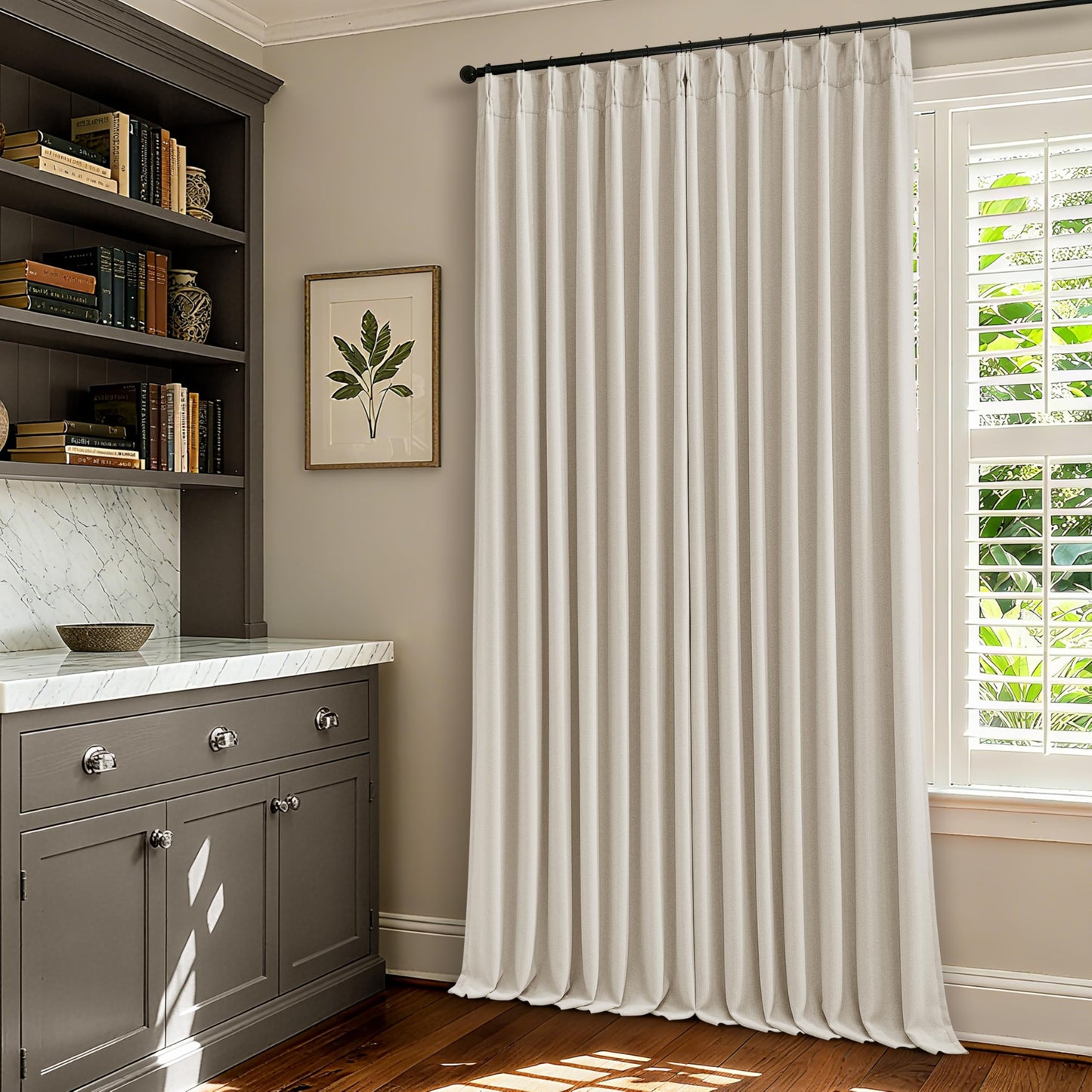 90 Inch Pinch Pleated Blackout Linen Curtains for Bedroom 2 Panels Memory Trained 100% Black Out Soundproof Room Darkening Natural Cream Ivory Birch Window Curtains Double Layer Pinch Pleat Drapes