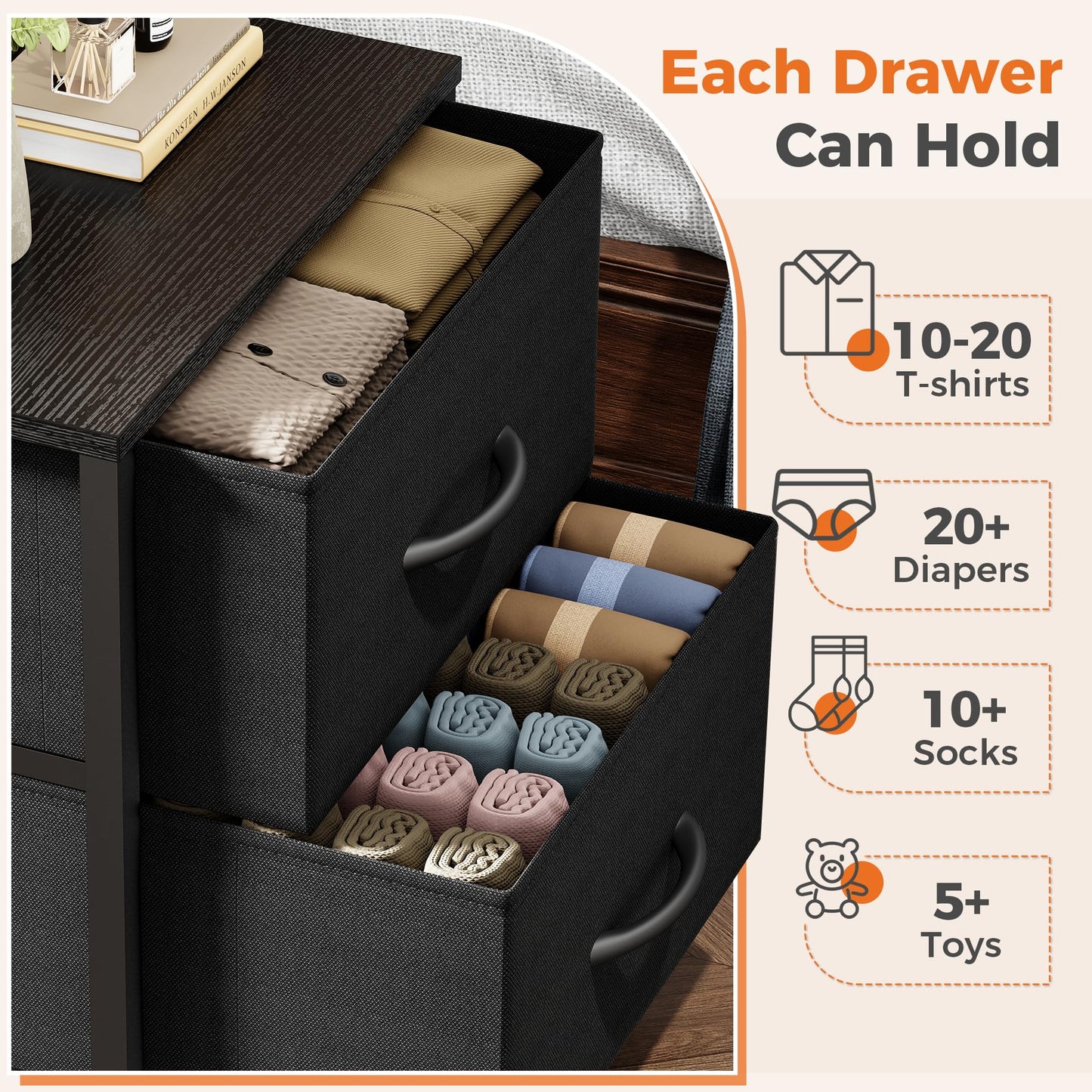 Sweetcrispy Nightstand Small Dresser with 2 Fabric Drawers Side Bedroom End Table Kids Bedside Storage Furniture for 20" Tall Night Stand for Closet, Entryway, College Dorm, Black