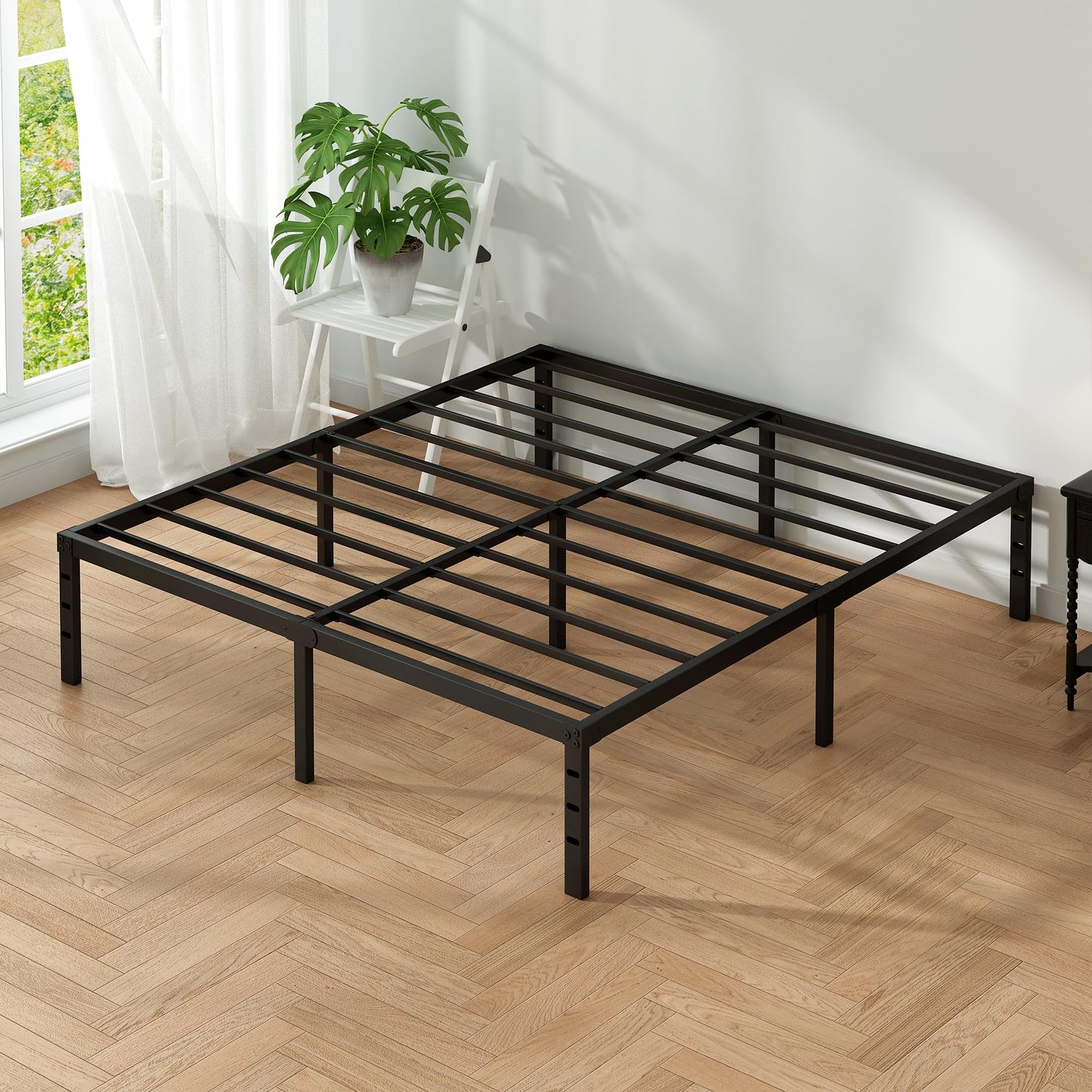 Chroark Metal Platform Bed Frame King Size, 14 Inch Height with Heavy Duty Steel Support, No Box Spring Needed, Easy Assembly and Underbed Storage,Black