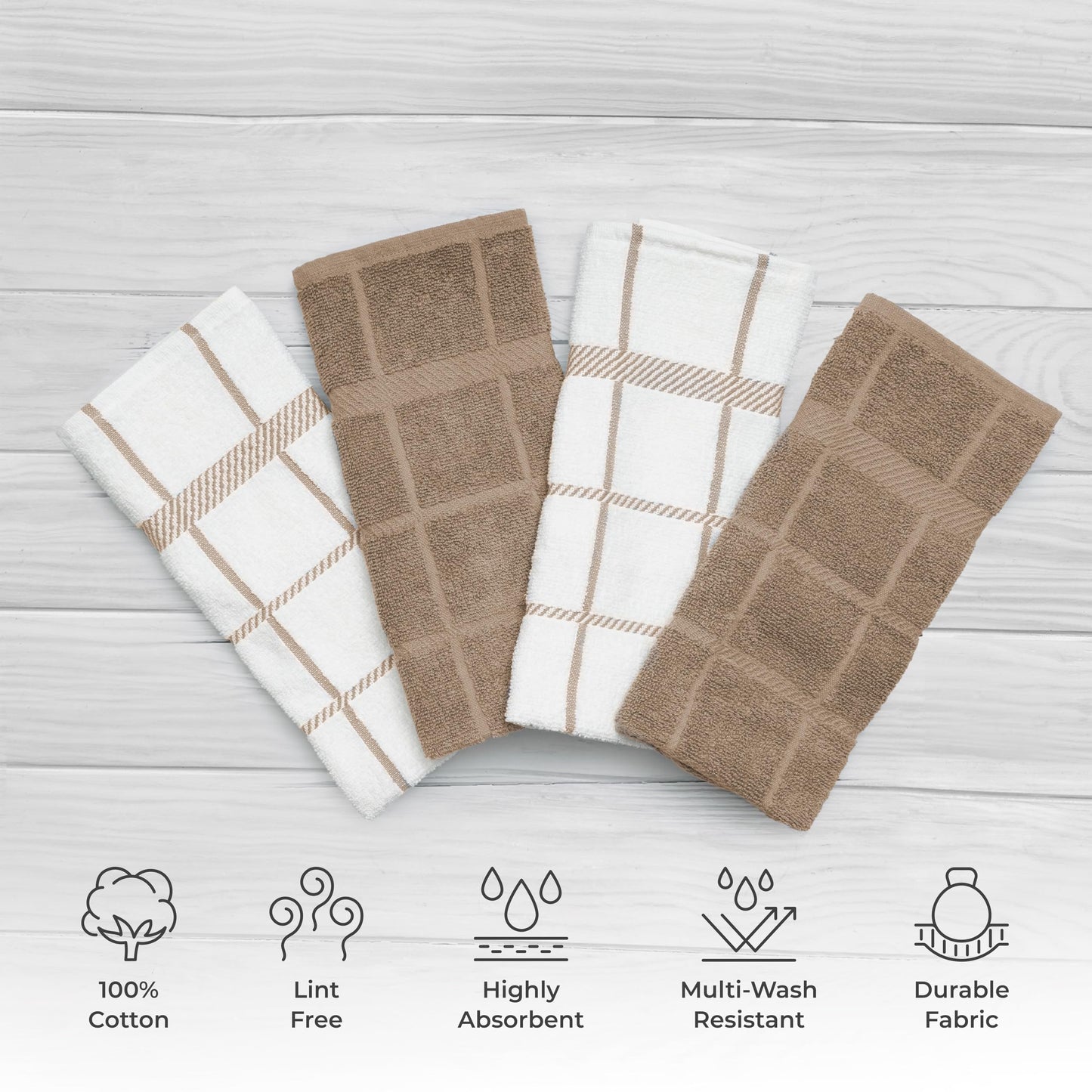 Mellow Buff 100% Cotton Terry Dish Towels, 4 pack16 x26 Inches, Super Soft and Absorbent Kitchen Towels, Perfect for Kitchen Cleaning and Dish Washing | Tan