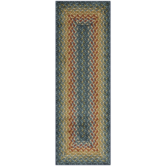 Maples Rugs Marion Bohemian Braid Design Print Runner Rug – Made in USA – Washable,Non Slip Indoor Carpet for Hallway,Kitchen, and Laundry Room, 2' x 6',Multi-Color