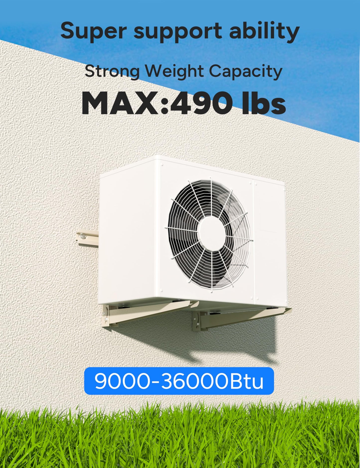Toutgood Mini Split Wall Mounting Bracket, Heavy-Duty Wall Bracket for 9000 Btu to 36000 Btu Outdoor Ductless Minisplit Air Conditioner AC Heat Pump Systems, Max 490 Lb Capacity