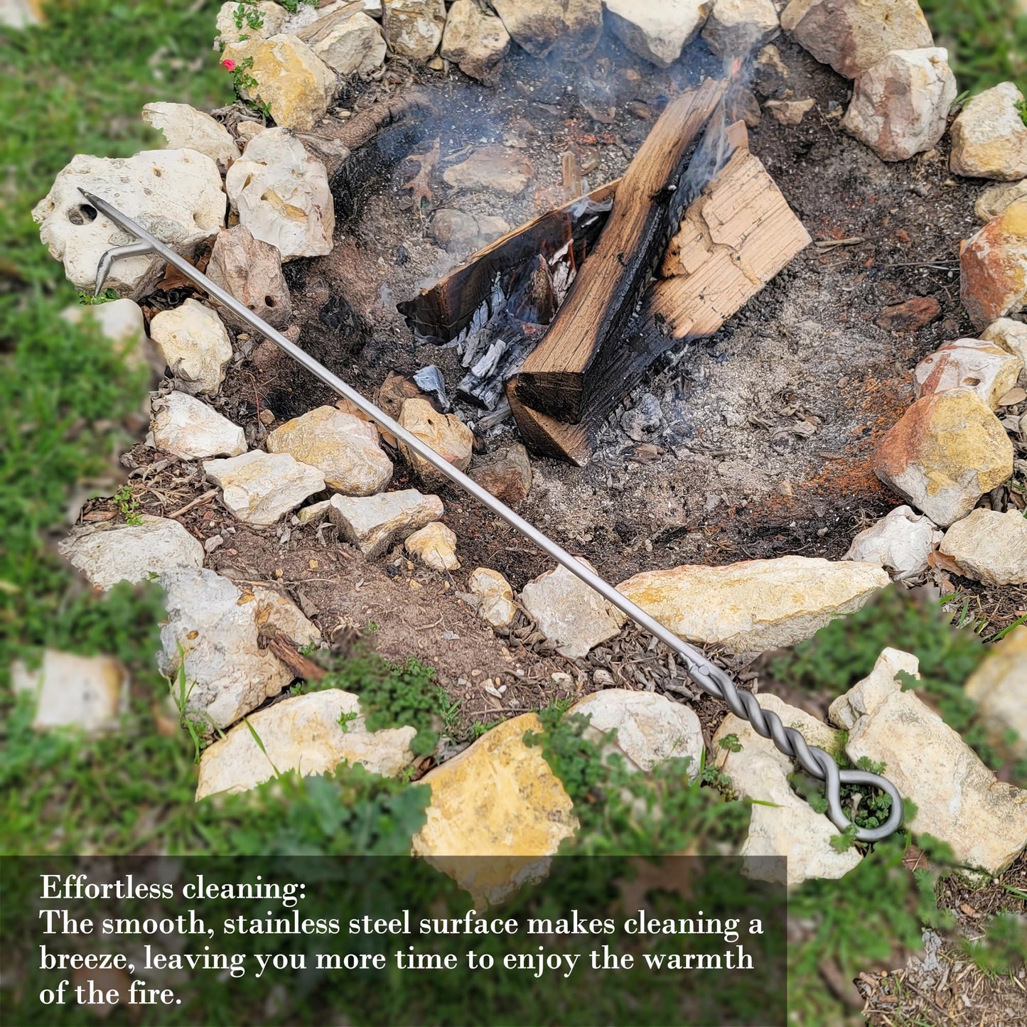 Fire Poker for Fire Pit Outdoor 40in Twisted Rope Design 316 Stainless Steels Fireplace Poker for Fire Pit, Handmade Fire Pit Poker for Firewood Log Coals Campfire Wood Stove, Outdoor and Indoor Use