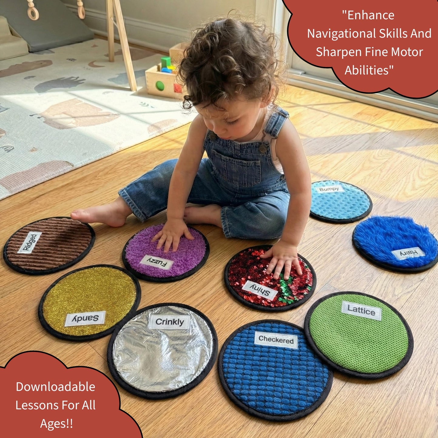 12 Labeled Sensory Mats & Lesson Plans - Sensory Toys for Kids with Autism - Fidgeting Toys for Autistic Children – Hanging Loops to Hang Mats Wall - Gift Ready Box, Storage Bag & Booklet with QR code