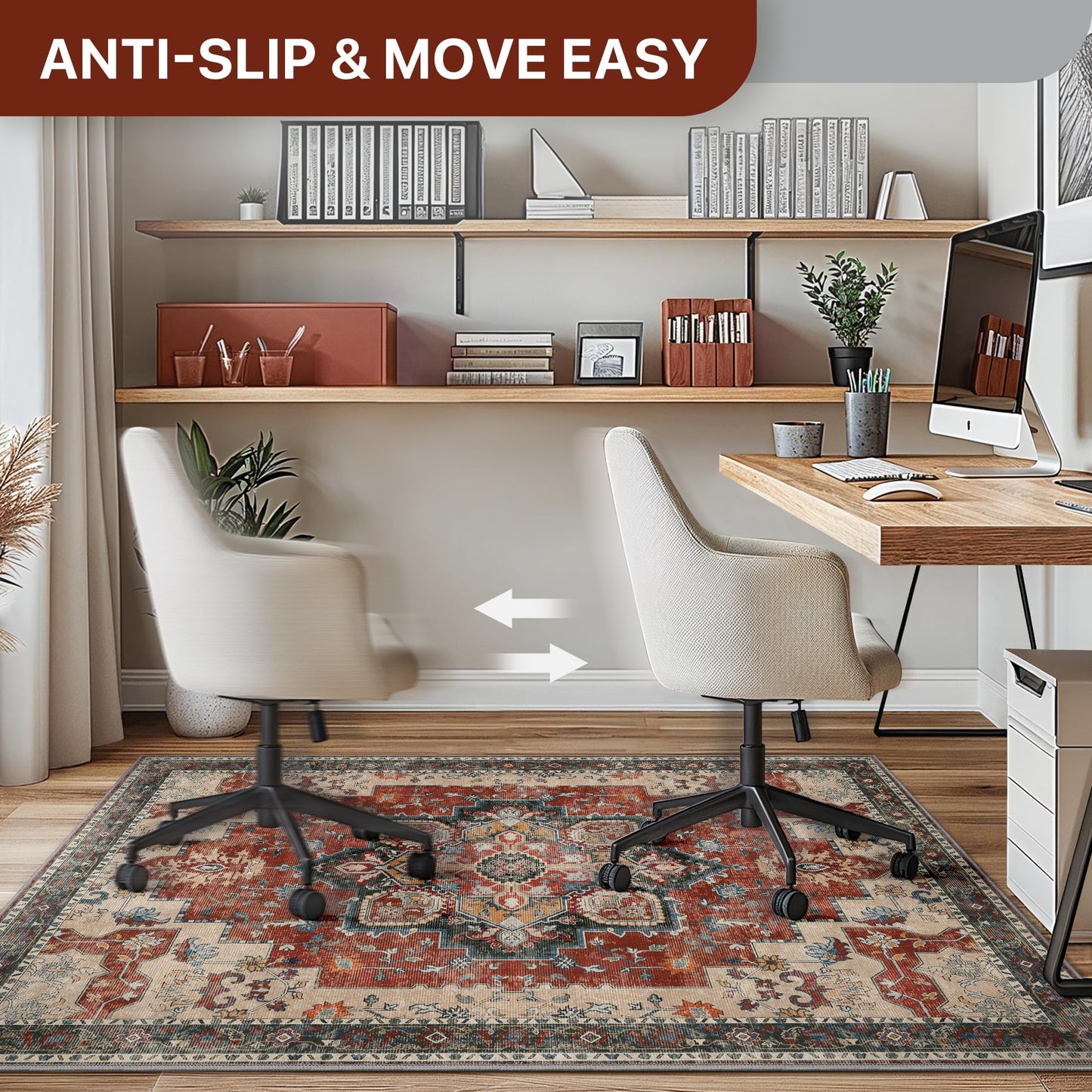 36"x48" Office Chair Mat for Hardwood Tile Floor, Under Desk Carpet Protector for Rolling Computer Chair Mat, Machine Washable Area Rug, Anti-Slip 1/5" Thick Low Pile Thin Vinyl Floor Mat, Annatto
