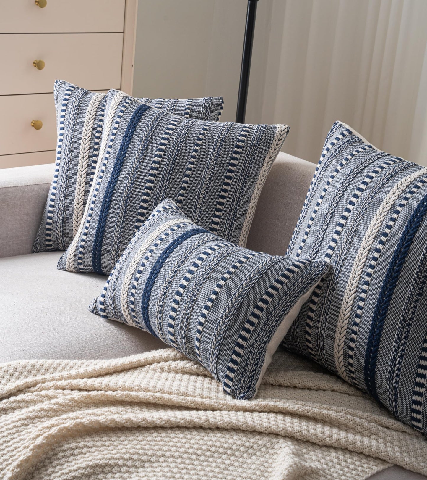 Cethom Boho Throw Pillow Covers 18x18 Inch Set of 2, Farmhouse Decorative Couch Pillow Cases, Navy Blue Accent Pillows of Bed, Sofa Bedroom Living Room Home Decor Cushion Cover