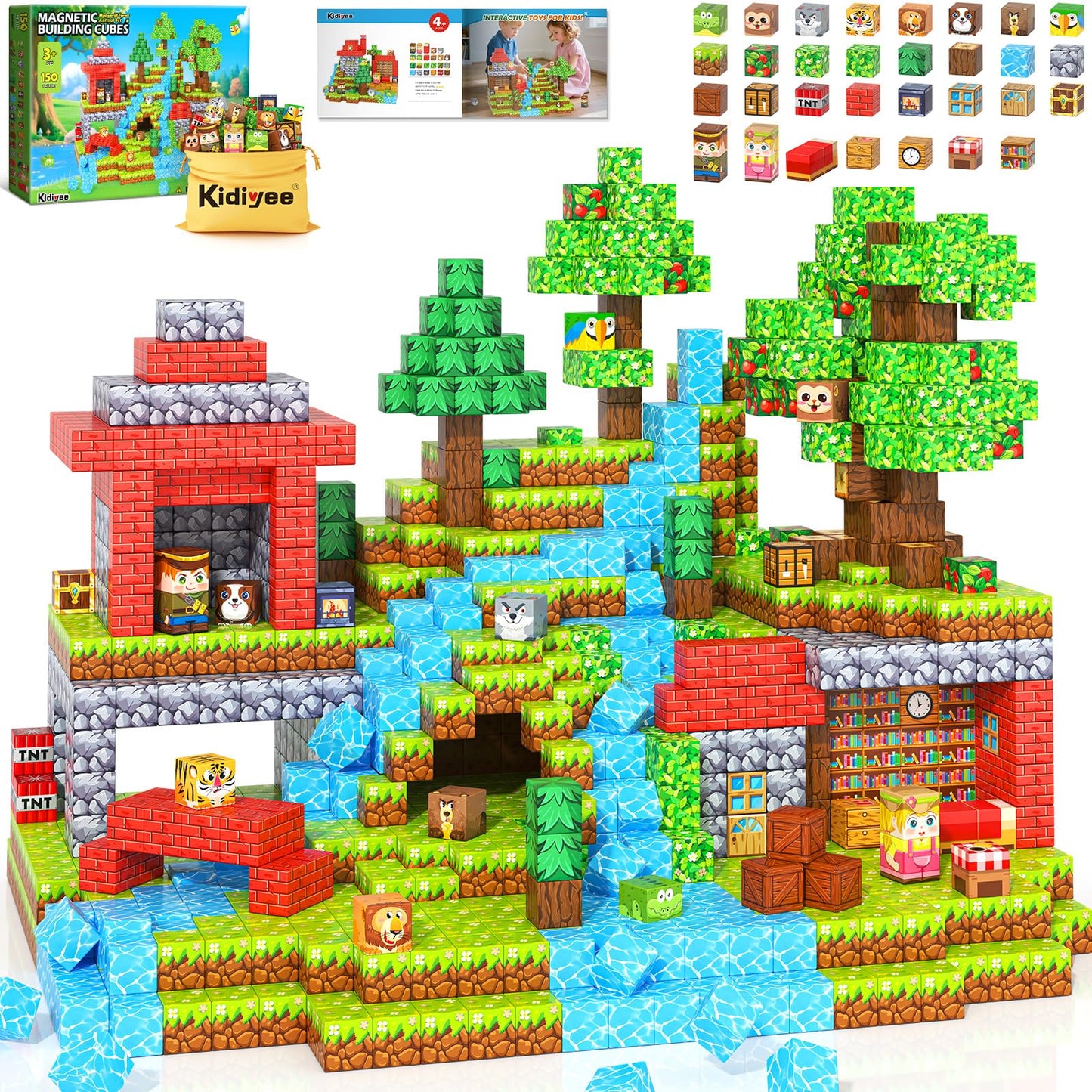 150PCS Magnetic Blocks - Mine Magnet World Forest Animal Set, Magnet Toys Games for Kids Ages 4-6 6-8 8-12, Magnetic Building Blocks for Boys & Girls, STEM Montessori Sensory Toys for Kids Ages 3+