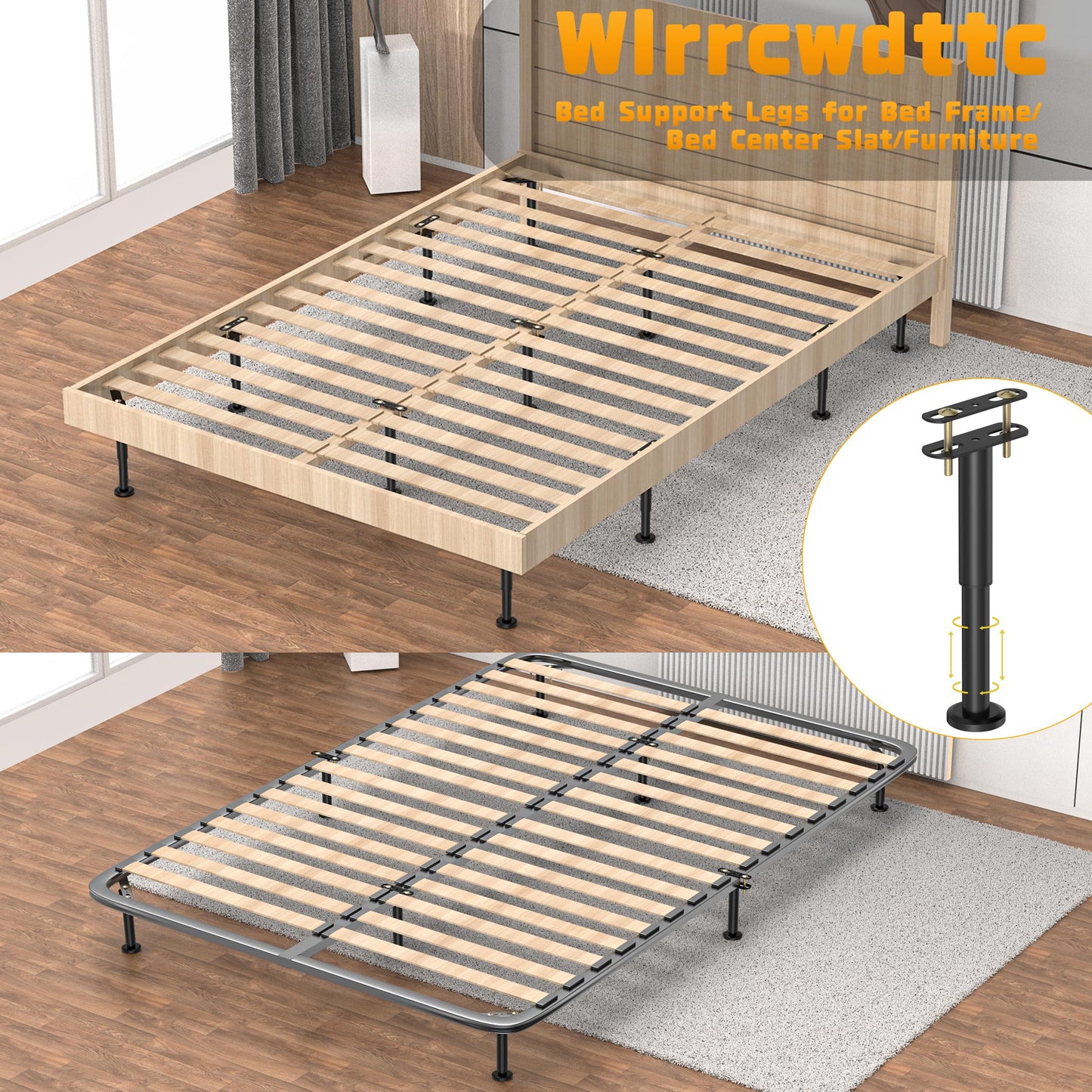 Wlrrcwdttc 6 Pcs Adjustable Height Bed Support Legs 7.08-12.6 inch, Bed Frame Center Support Legs for Bed Frame/Bed Center Slat/Furniture, Heavy Duty Metal Bed Replacement Legs Bed Slats Support Legs