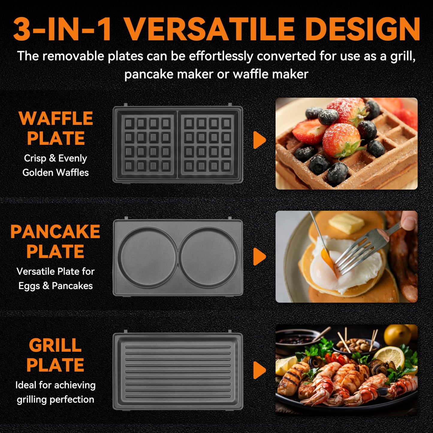 Baker’s Friend 3 in 1 Mini Waffle Maker with Removable Plates, Mini Pancake Maker, Grilled Cheese Maker, Breakfast Sandwich Maker Press, Indoor Grill, Belgian Waffle Maker, Aqua