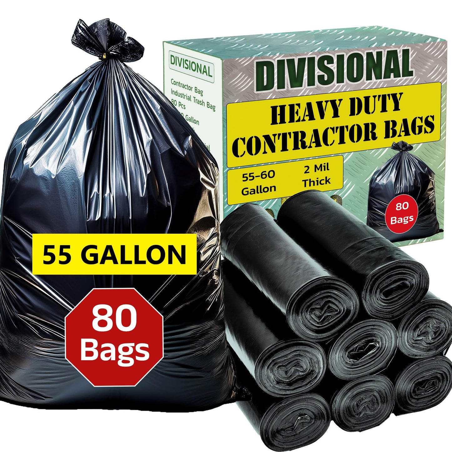 80 Count | Contractor Garbage Bags | 55 Gallon Contractor Bags Heavy Duty | 2 Mil | Heavy Duty Contractor Bags | Contractor Trash Bags | Heavy Duty Trash Bags