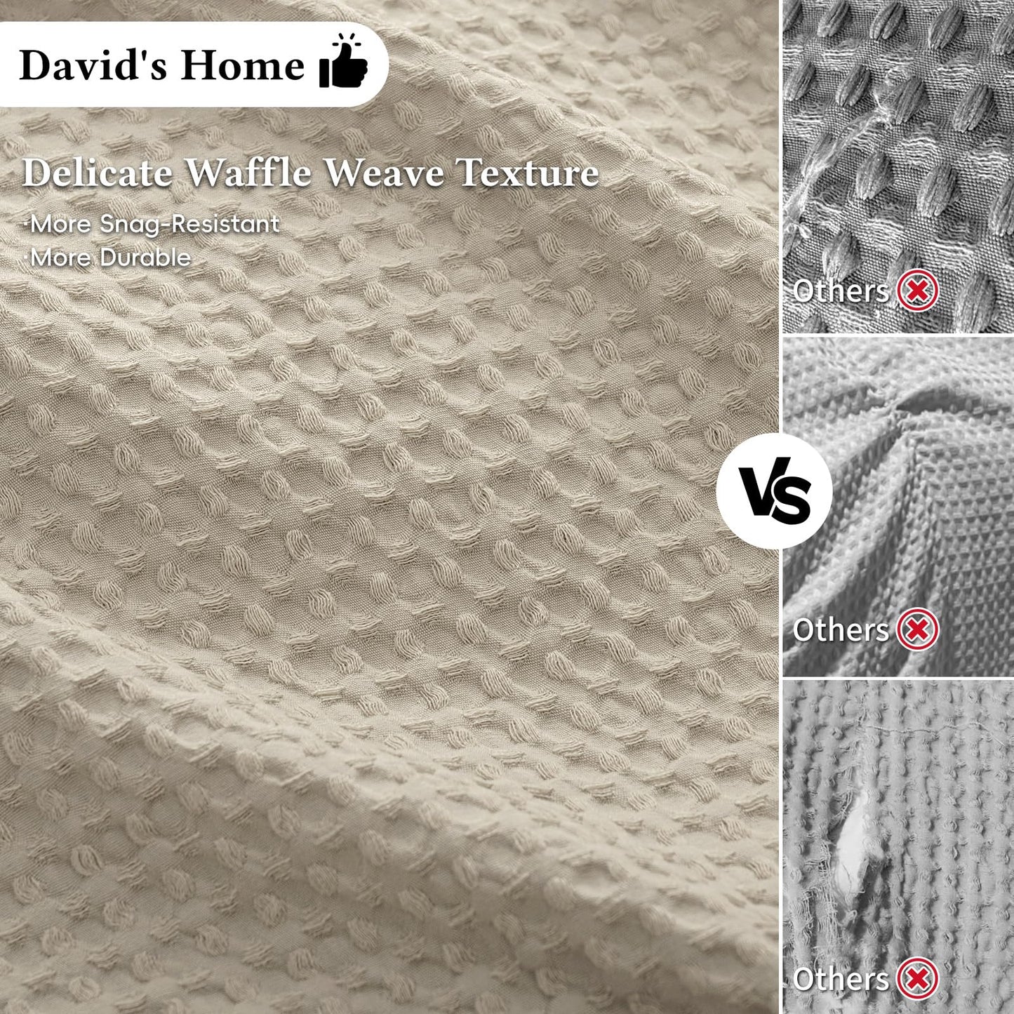 David's Home Waffle Weave Duvet Cover Set King Size,Soft Breathable 3pcs Comforter Cover Set with 2 Pillowcases,Textured Home Decor Bedding Set Cozy for All Seasons, Nature 104"×90",No Comforter