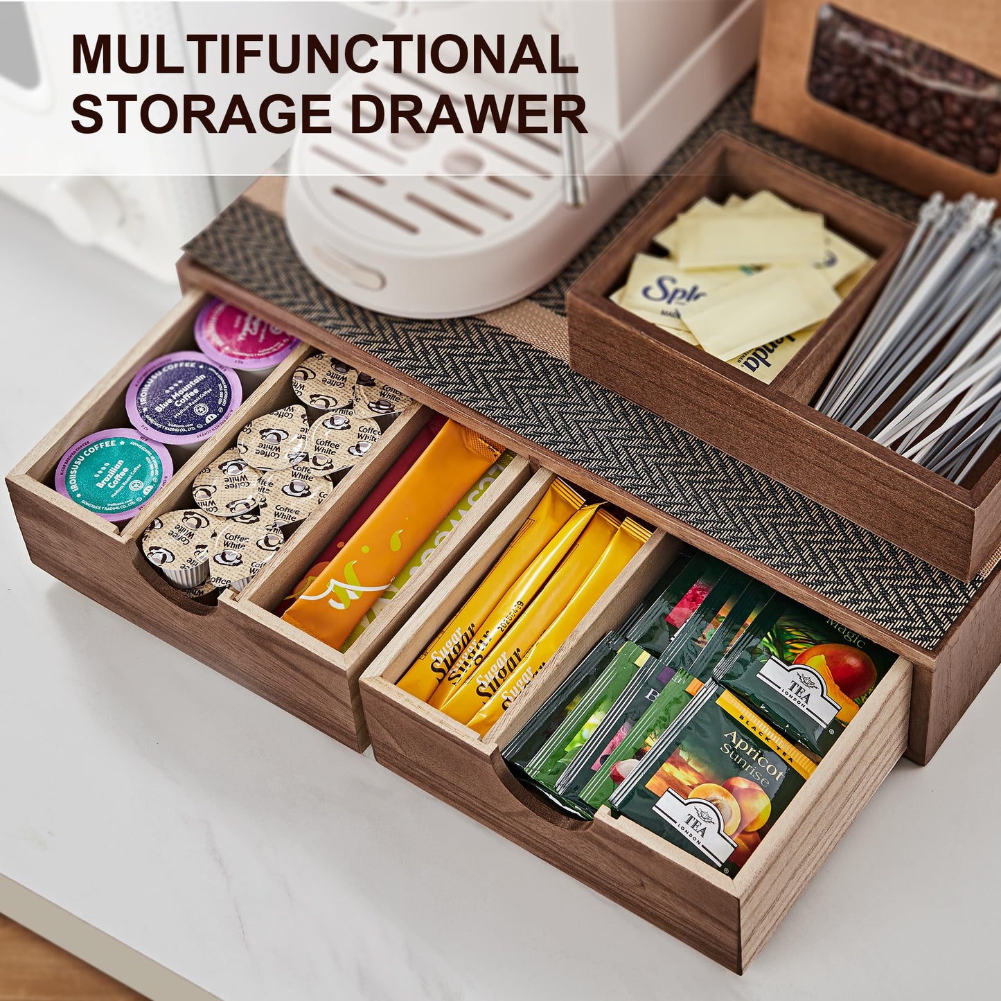 SMARTAKE Wooden K Cup Organizer Coffee Pod Storage Box, Coffee Pod Tea Organizer and Storage, K Pod Drawer Coffee Maker Stand, Kcup Holder for Countertop Kitchen Office Coffee Bar, 30 Pod Capacity