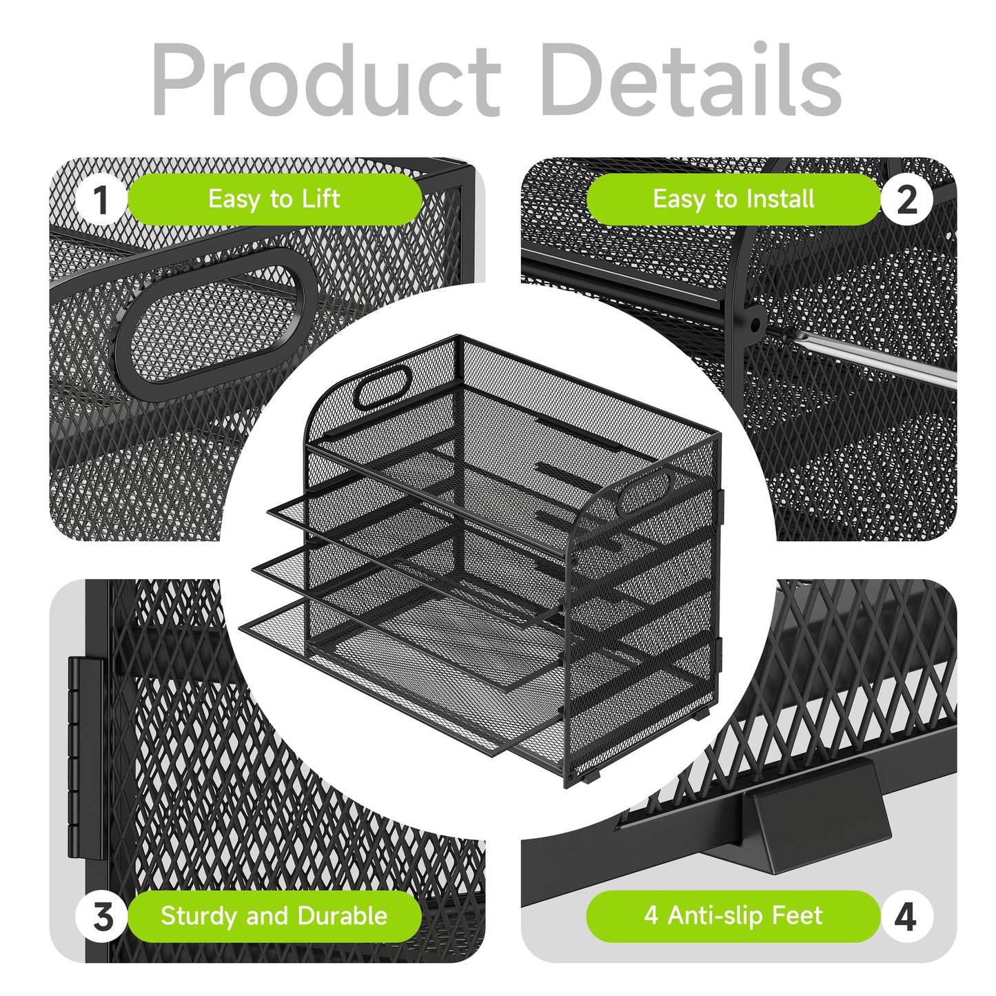 Cawukege 2 Pack 5 Tier Paper Organizer, Letter Tray with Handle, Mesh Desk Organizer, Metal File Organizer, Office Desk Accessories for Home, Office, Classroom, School -Black