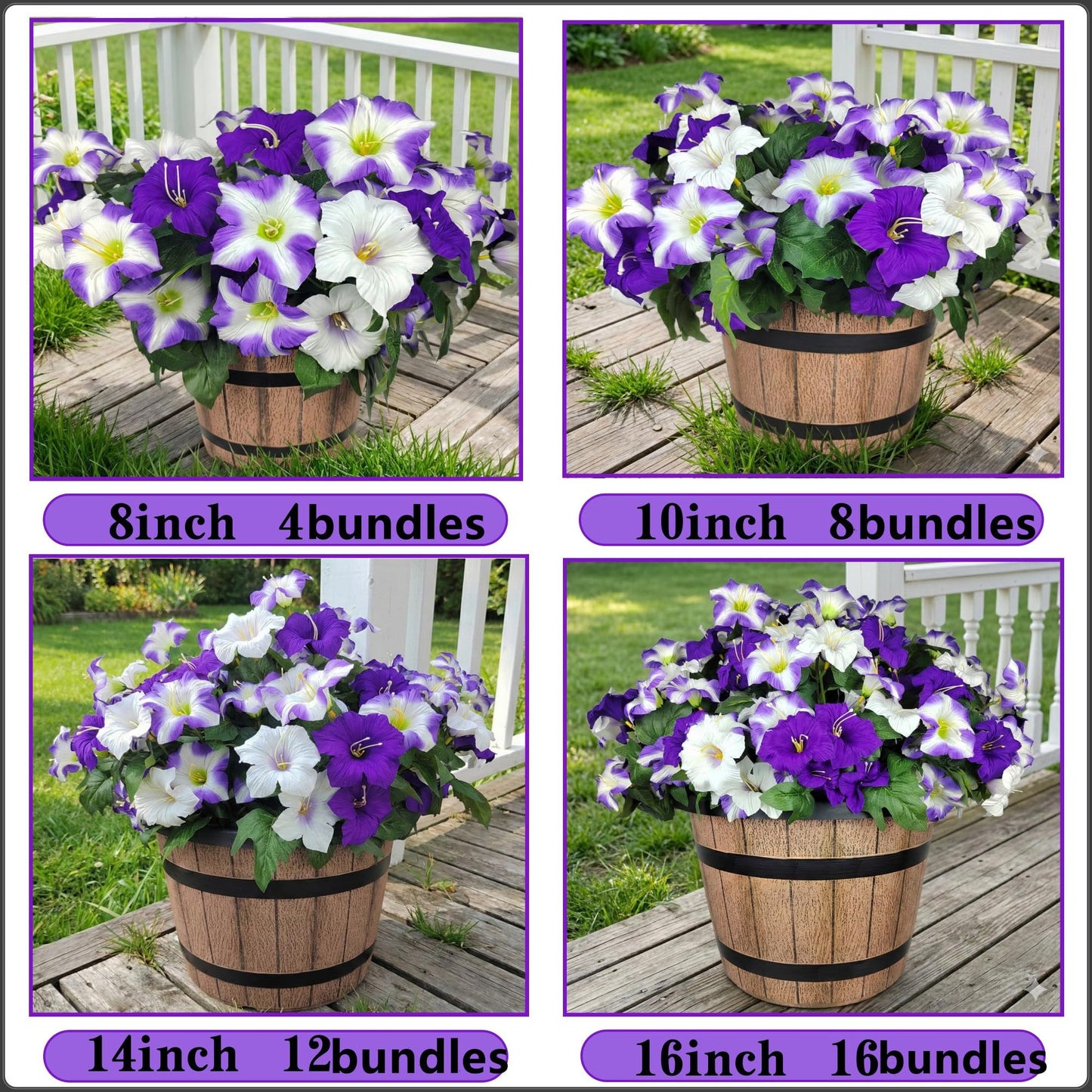 Geegoods Artificial Flowers Plants for Outdoors, 8 Bundles UV Resistant Fake Faux Petunias for Outdoor Planters Patio Front Porch Balcony Garden Decor