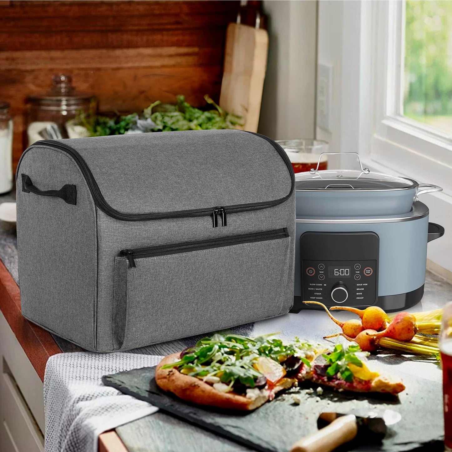 LUXJA Enclosed Cover Compatible with Ninja Foodi Possible Cooker Pro, Dust Cover with Front Pocket Fits Ninja Slow Cooker, Gray