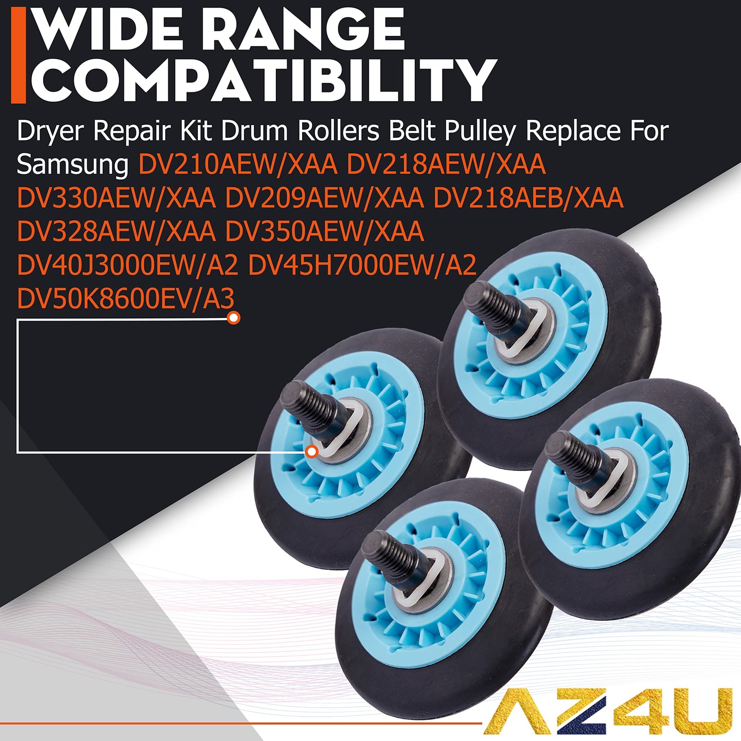 AZ4U Dryer Repair Kit Rollers Belt Pulley Replace for Samsung DV219AEW/XAA DV220AEW/XAA DV48J7700EW/A2 DV48H7400EW/A2 DV42h5200EW/A3 DV42H5000EW/A3 DV42H5200EP/A3 DV42H5200EF/A3 DV42H5000GW/A3