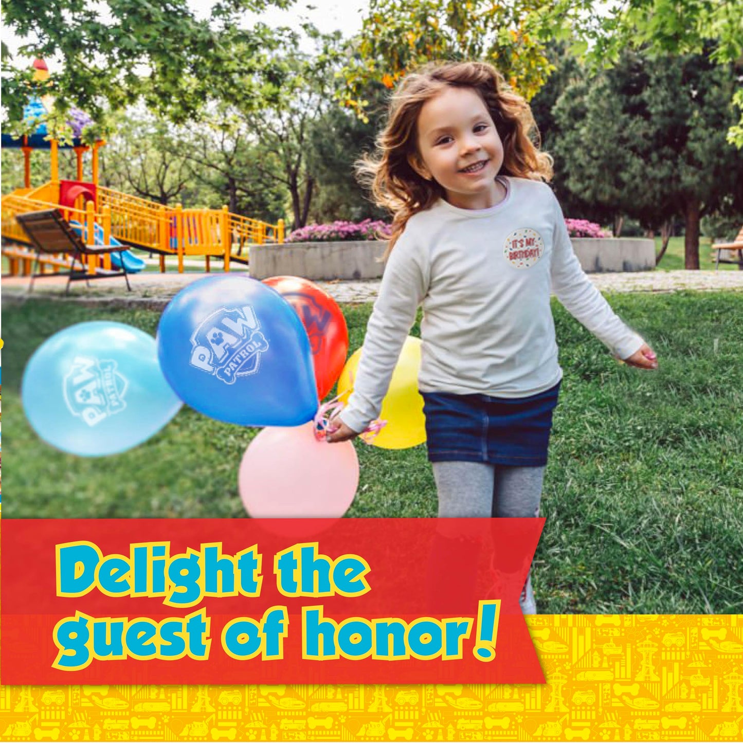 Paw Patrol Birthday Decorations | Serves 16 Guests | Paw Patrol Party Supplies | Balloons, Banner, Tablecloth, Dinner & Cake Plates, Napkins, Button