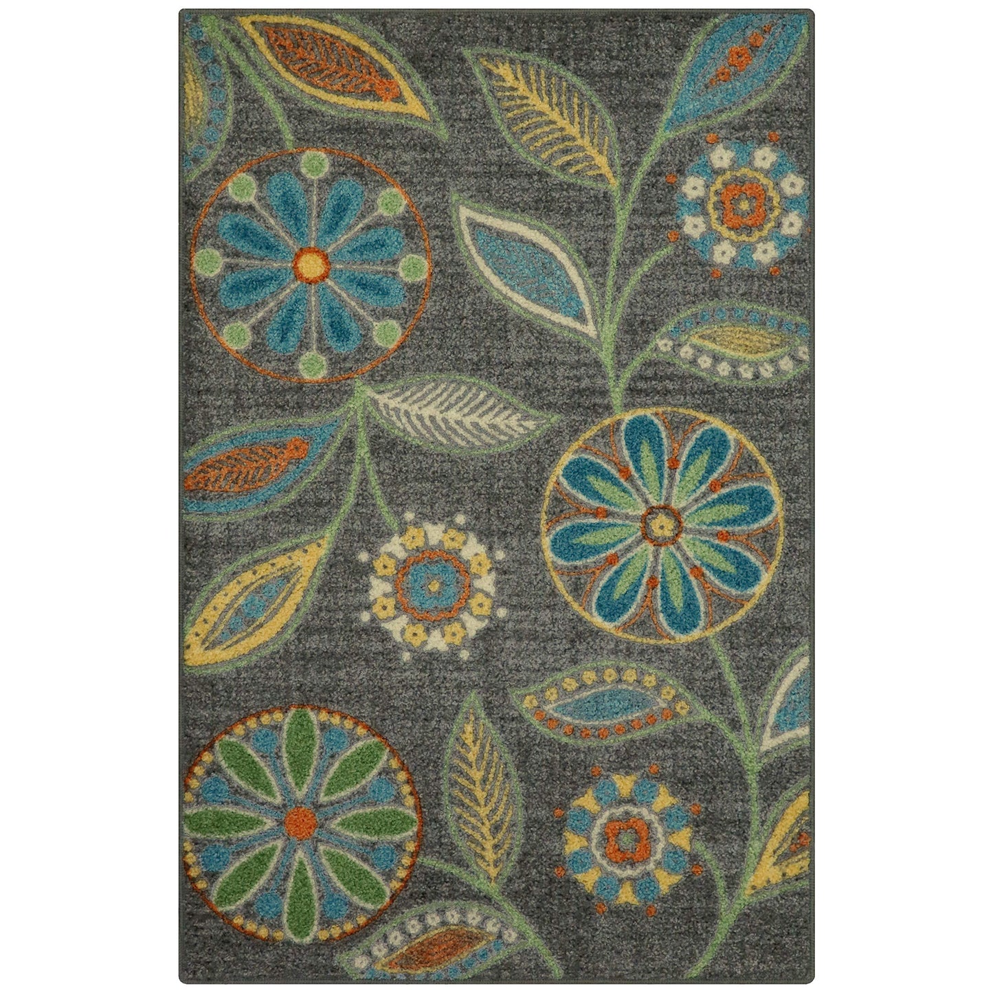 Maples Rugs Reggie Floral Kitchen Rug - Made in USA - Washable, Non Slip Indoor Carpet for Entryway, Foyer, Kitchen, and Bathroom, 2'6 x 3'10, Dark Grey