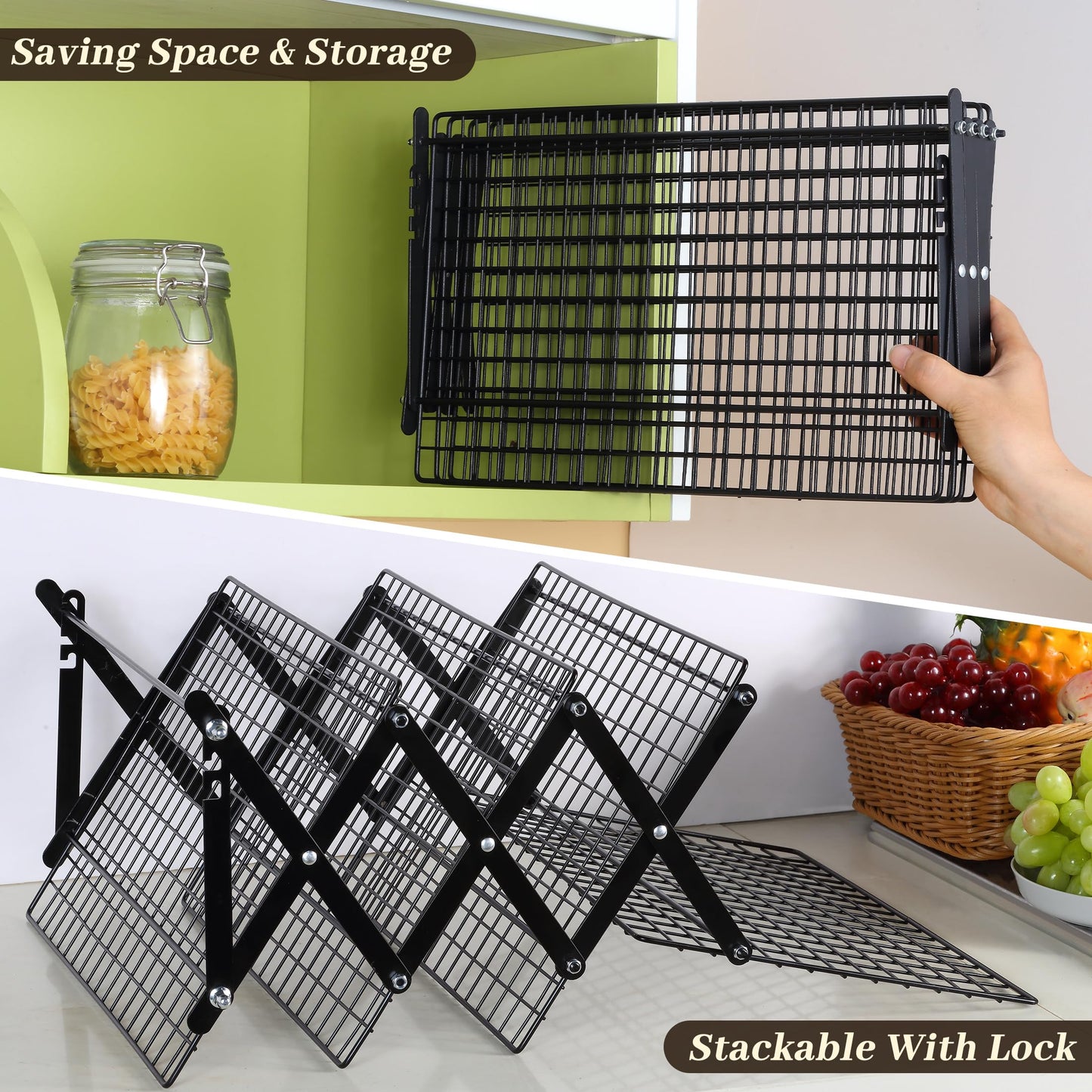 Pleafind 4 Tier Collapsible Cooling Rack - 3 Setting Design, Adjustable ＆ Stackable Baking Rack, 5 Modes Cooling Racks for Cooking and Baking, Roasting ＆ Grilling Gifts for Picnic Party