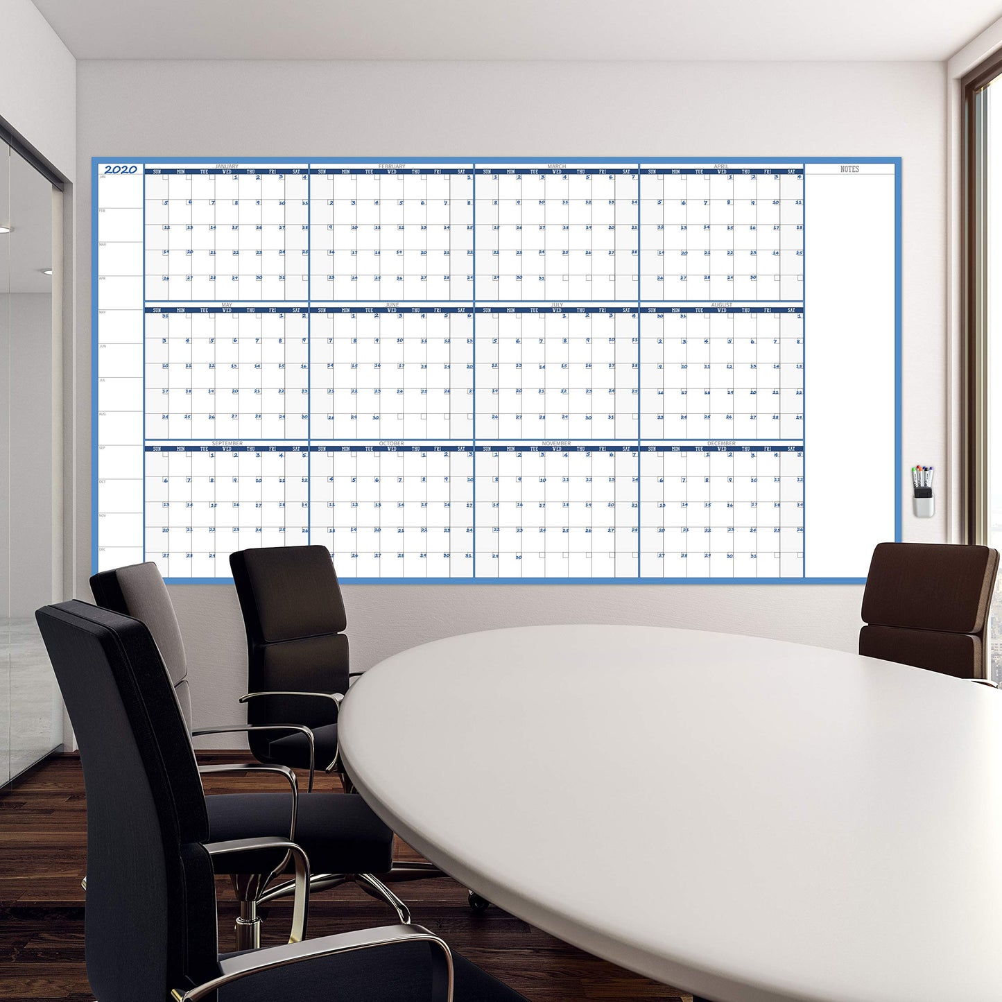 Large Dry Erase Wall Calendar - 38" x 72" - Undated Blank Reusable Yearly Calendar - Giant Whiteboard Annual Poster - Laminated Office Jumbo 12 Month Calendar