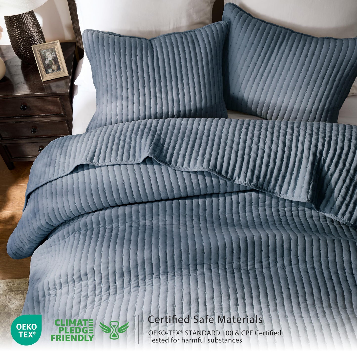 WDCOZY Blue Cross Stitch California Cal King Size Quilt Set, Oversized Striped Lightweight Soft Bedspread, Channel Farmhouse Rustic Coverlet, All Season Country Bedding, Thin Comforter