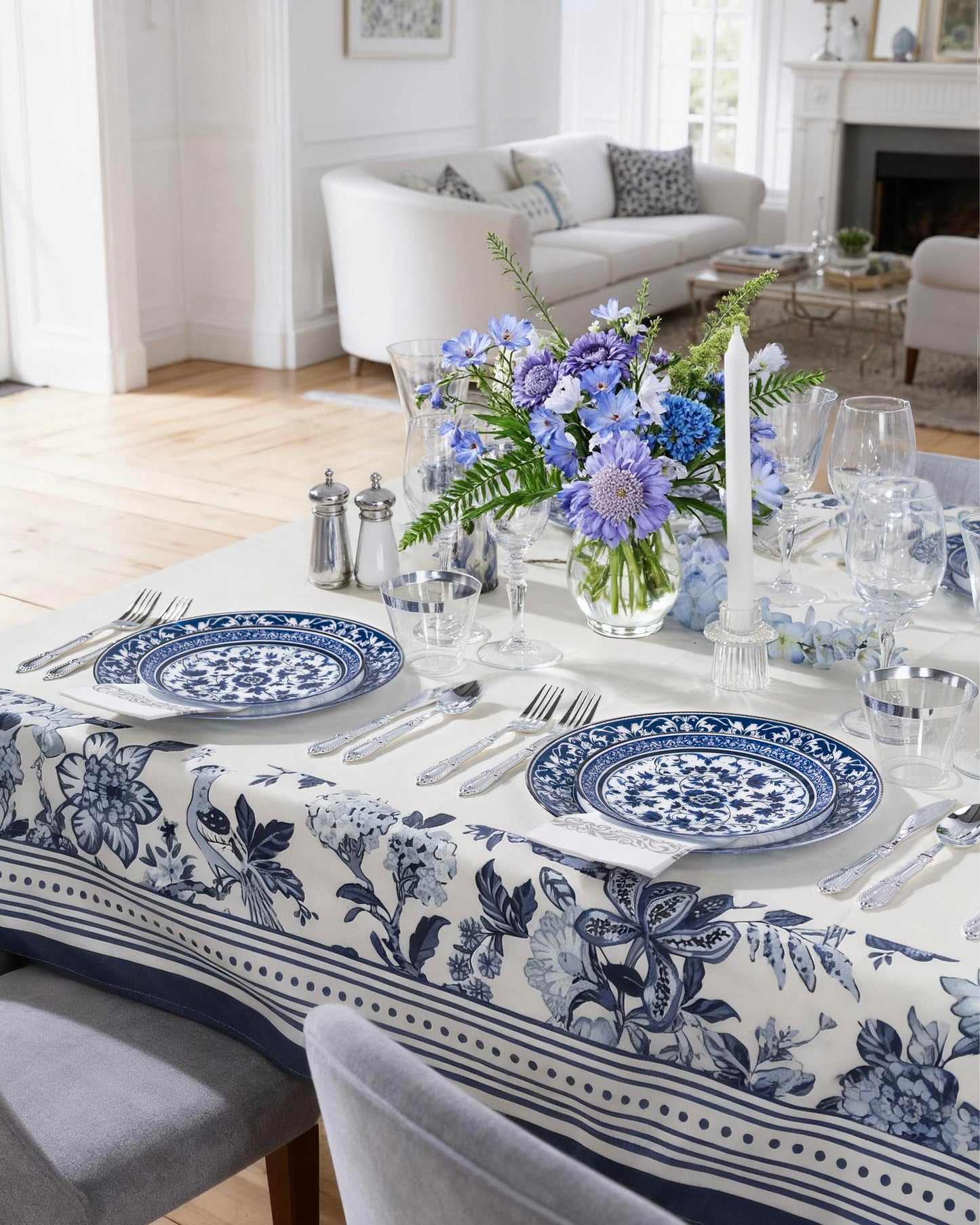 Hioasis 60pcs Blue Plastic Plates Set - Floral Blue & White Porcelain Design, 10.25" Dinner & 7.5" Dessert Plates Disposable for Memorial Day & Wedding (Dishwasher Safe, Art Style)