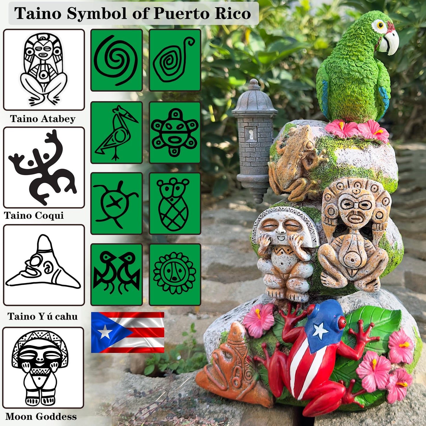 JULYSVE Limited Edition Puerto Rico Souvenirs, Puerto Rican Souvenir with Coqui Sound, Boricua Themed Taíno Zemis Atabey, Yúcahu, Moon Goddess, Puerto Rican Parrot & Old San Juan Garita Morr Taino Art