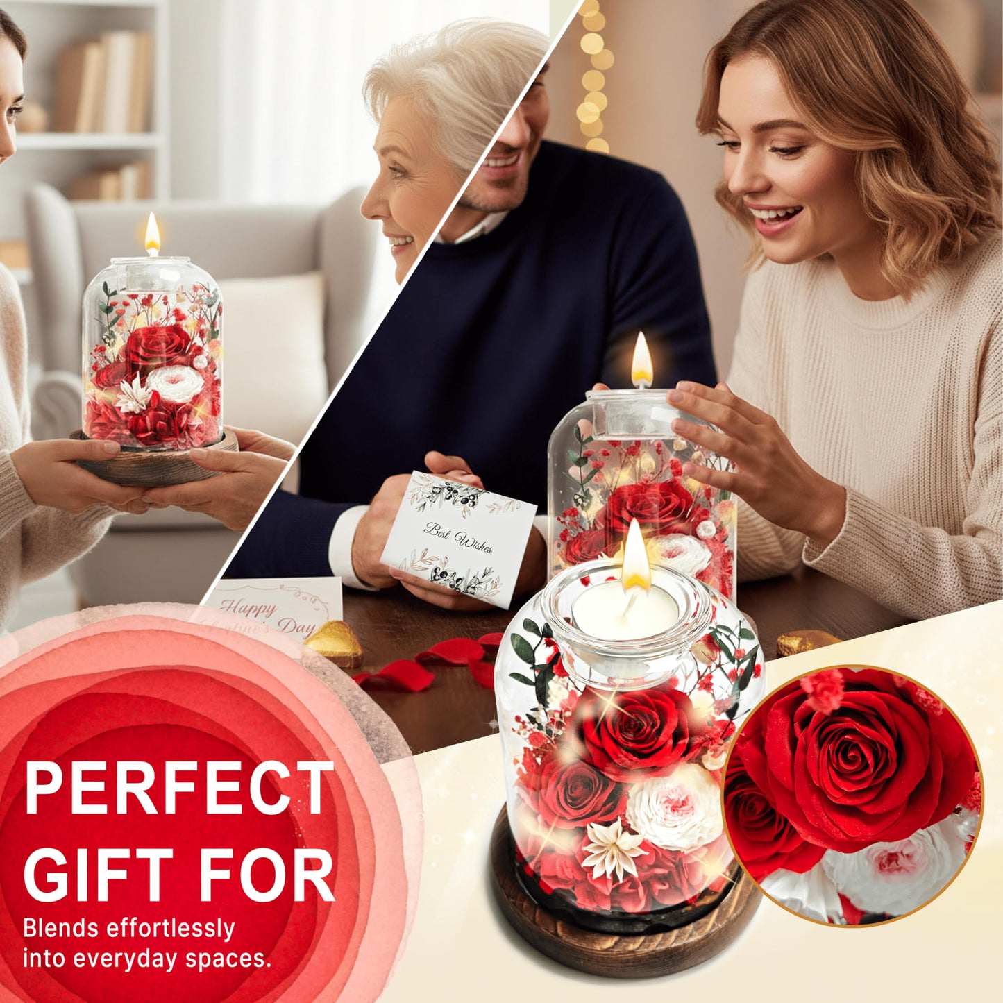 Chicvault Gifts for Mom, Preserved Flowers in Glass Dome, Forever Flowers for Delivery Prime, Eternal Rose, Birthday Gifts for Women, Anniversary Birthday for Grandma,Mothers,Wife,Daughter(Red)
