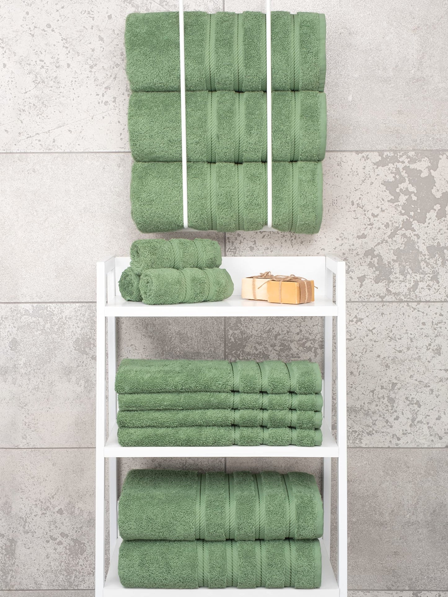 American Soft Linen Luxury 4 Piece Bath Towel Set, 600 GSM 100% Cotton Turkish Bath Towels for Bathroom, 27x54 in Large Bathroom Shower Towels, Sage Green