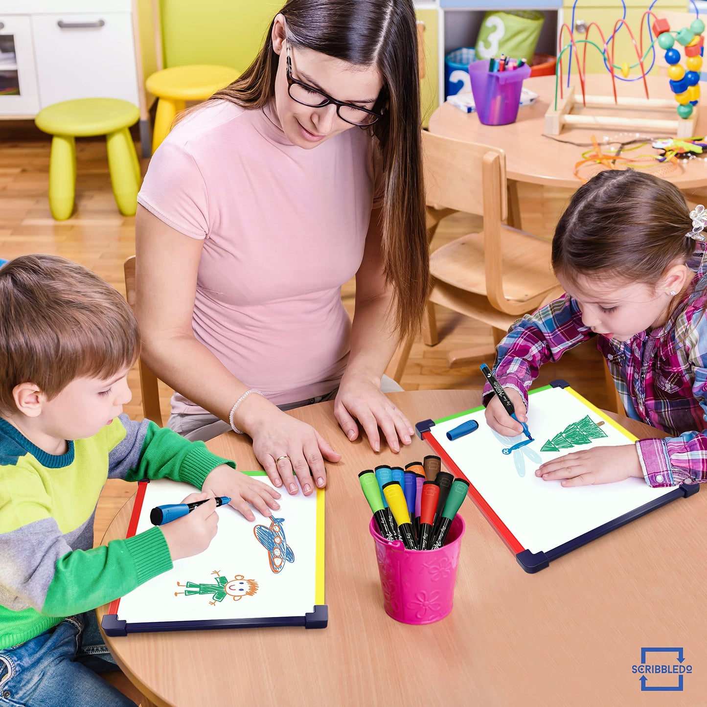 ScribbleDo 10 Pack Magnetic Dry Erase Board for Kids Whiteboard 9”x12” Includes White Board for Writing Learning & Drawing Art Educational Kids Toy