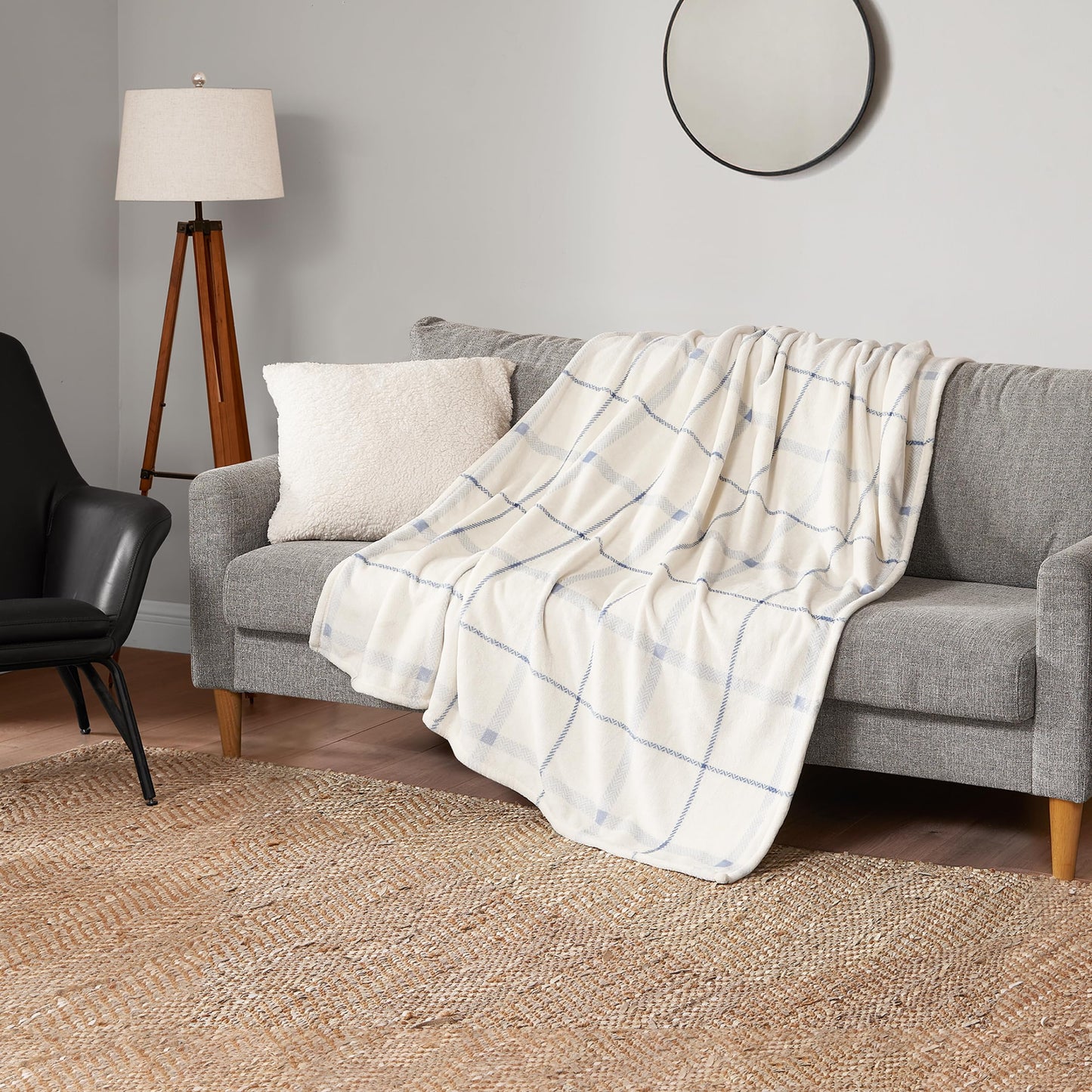 Lucky Brand Palmdale White with Light Blue Plaid 50"x70" Cozy Plush Blanket - Premium Microfiber Throw for Luxurious Comfort