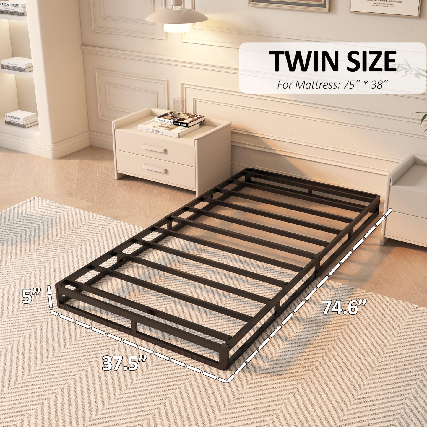YORMDMO 5 Inch Box Spring, Twin Size Box Springs with Fabric Cover, Heavy Duty Metal Low-Profile Foundations Easy Assembly 3000 lbs Capacity