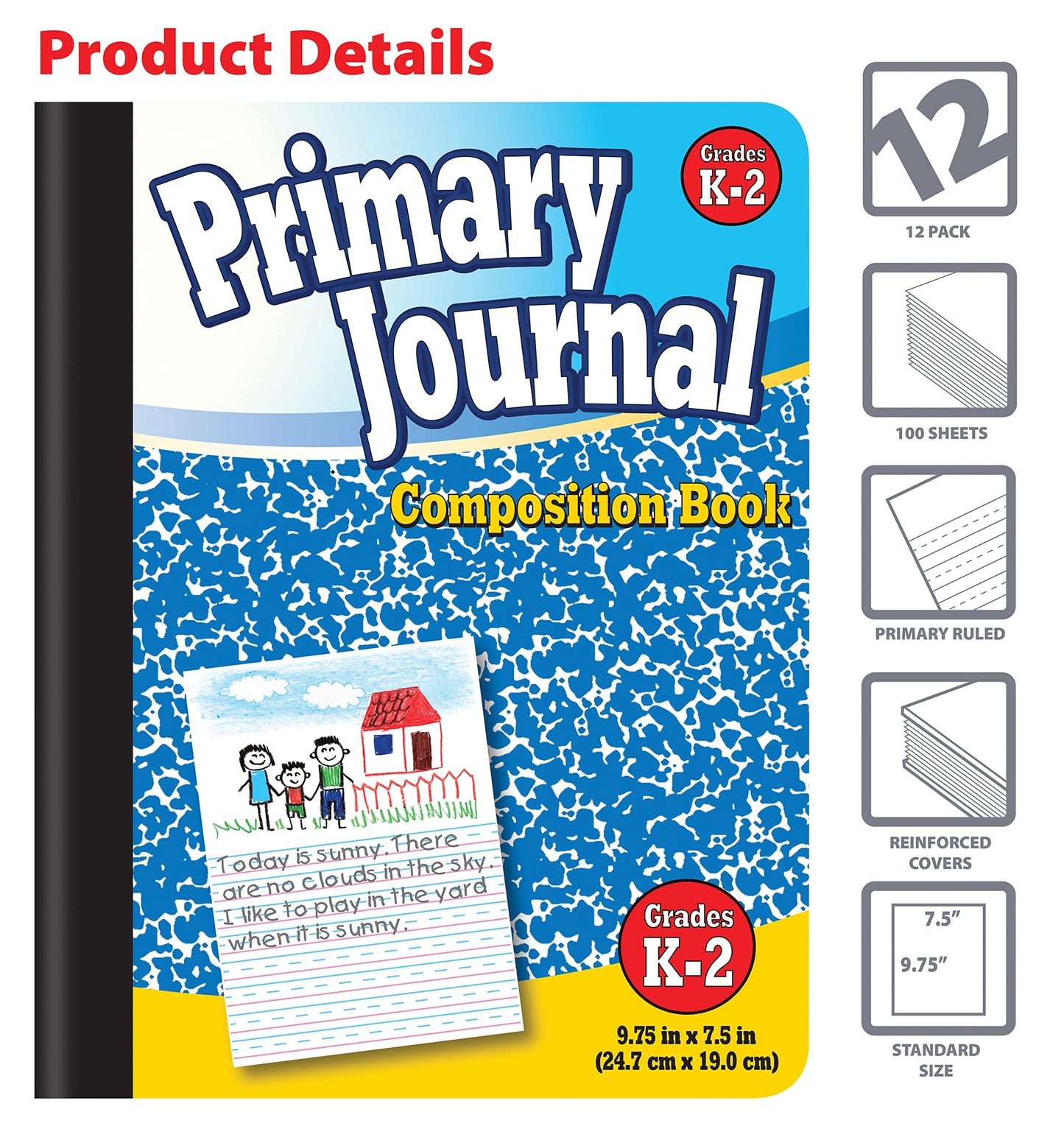 Better Office Products Primary Journals, Hardcover Kindergarten Journal & Kindergarten Composition Notebook, Grades K-2 Primary Composition Book with Picture Space, 100 Sheets