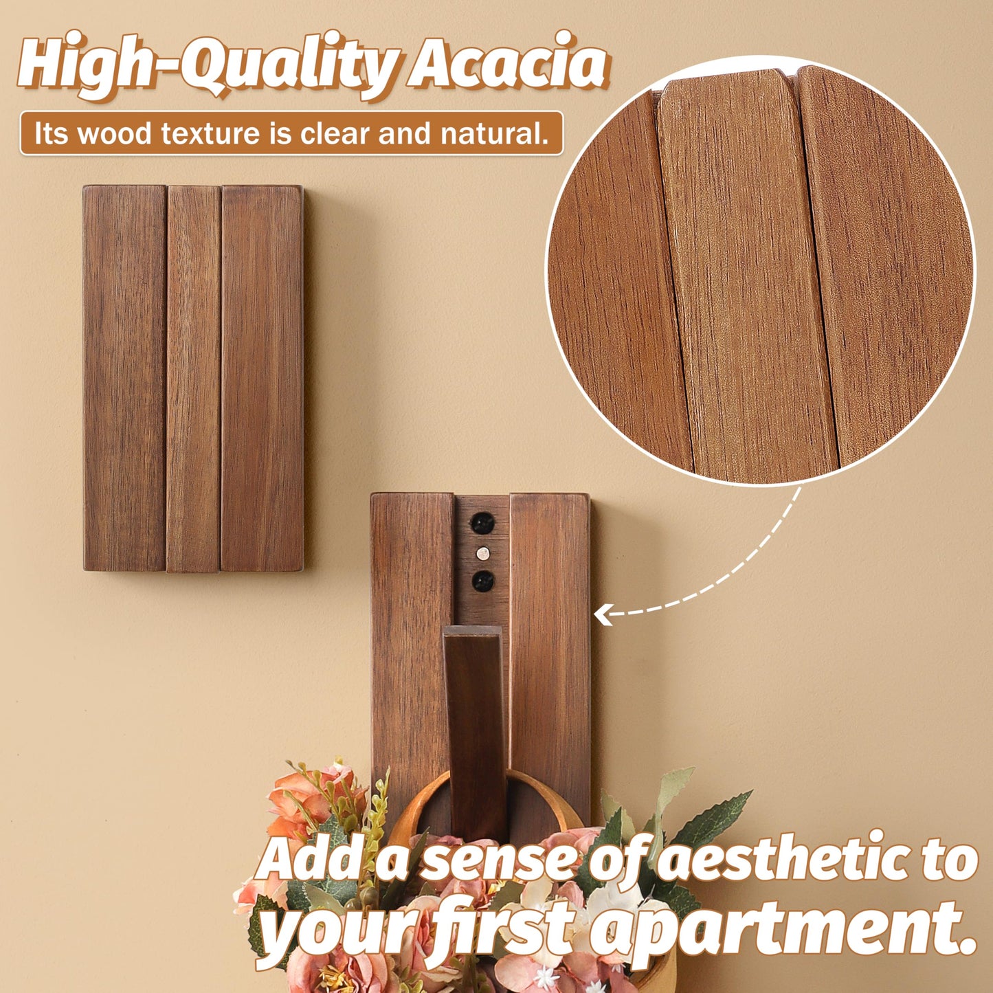 KYIAANY Foldable Wall Hooks 4Pack: Rustic Wooden Coat Hooks Mounted for Heavy Duty Hanging Towels Backpack Bags Hats, Space Saving Minimalist Decorative Hooks for Aesthetic Homeowners