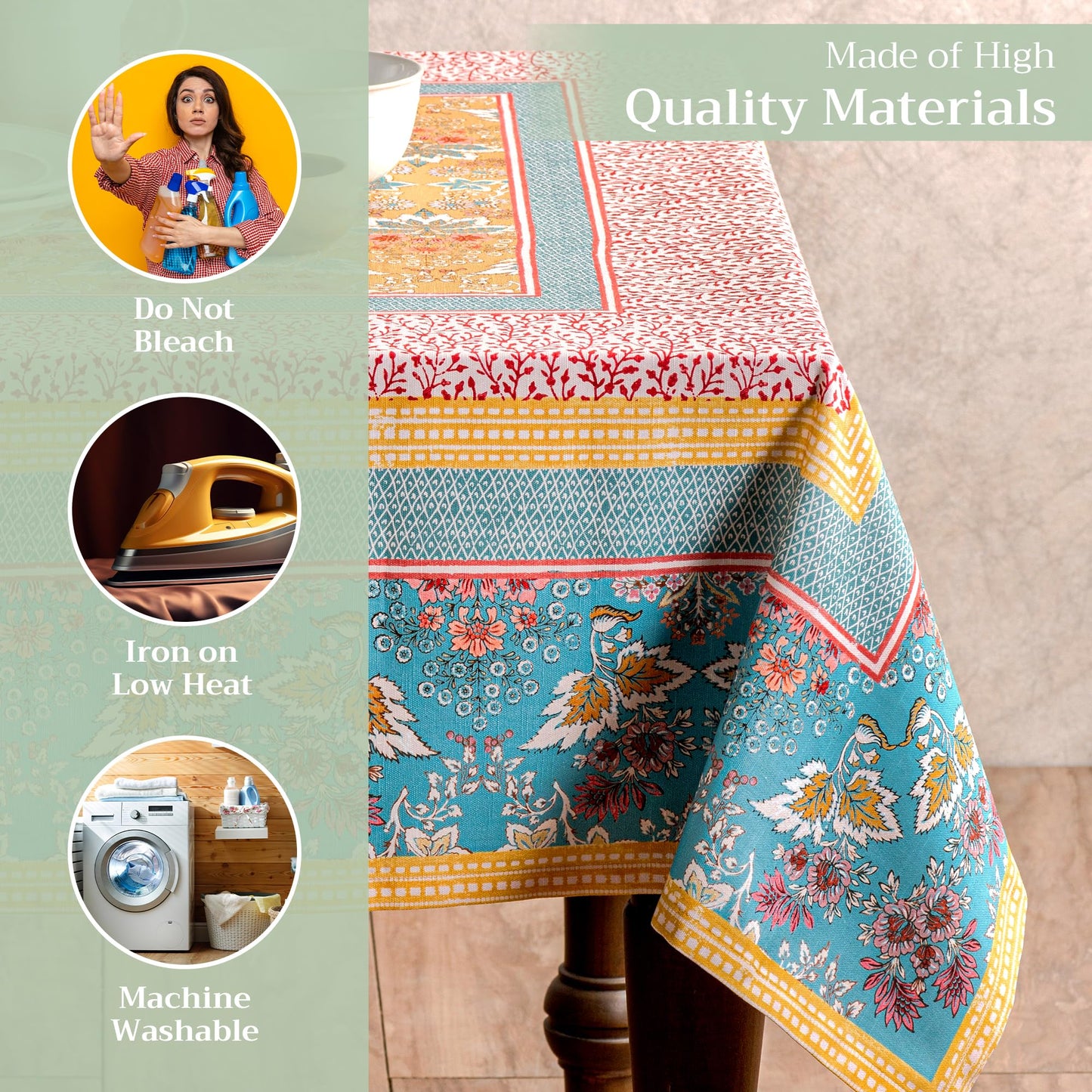 Maison d' Hermine Table Cloth Rectangle Table 100% Cotton 60 x 90 Inches Tablecloth Reusable Decorative Everyday Use for Dining Room, Farmhouse, Home, Party, Festive & Wedding Spring Summer - Marquise