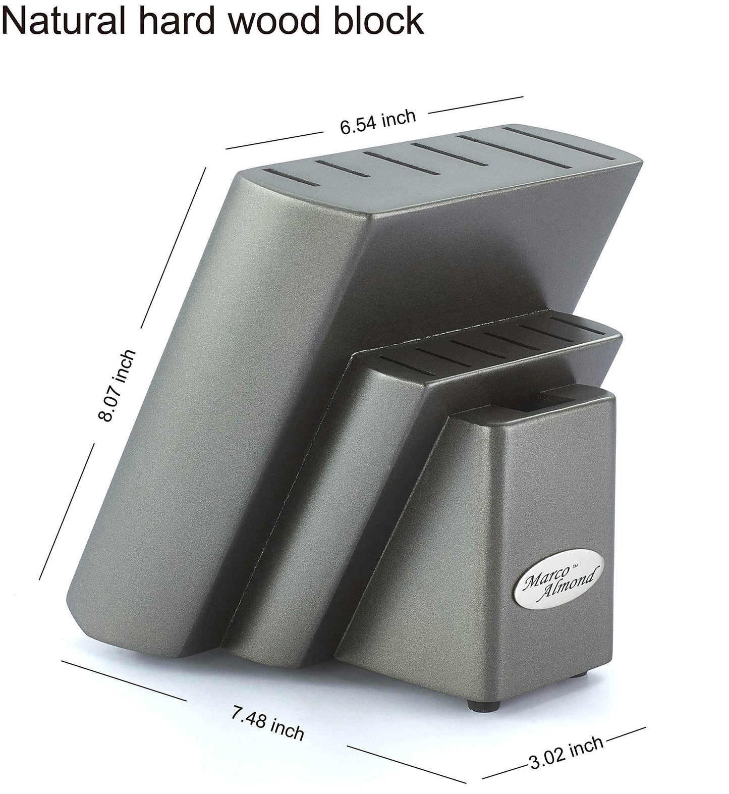 Marco Almond Knife Set with Block, 14 Piece Rainbow Titanium Knife Block Set, KYA25 Cooking Steak Knives set with Black Handle.