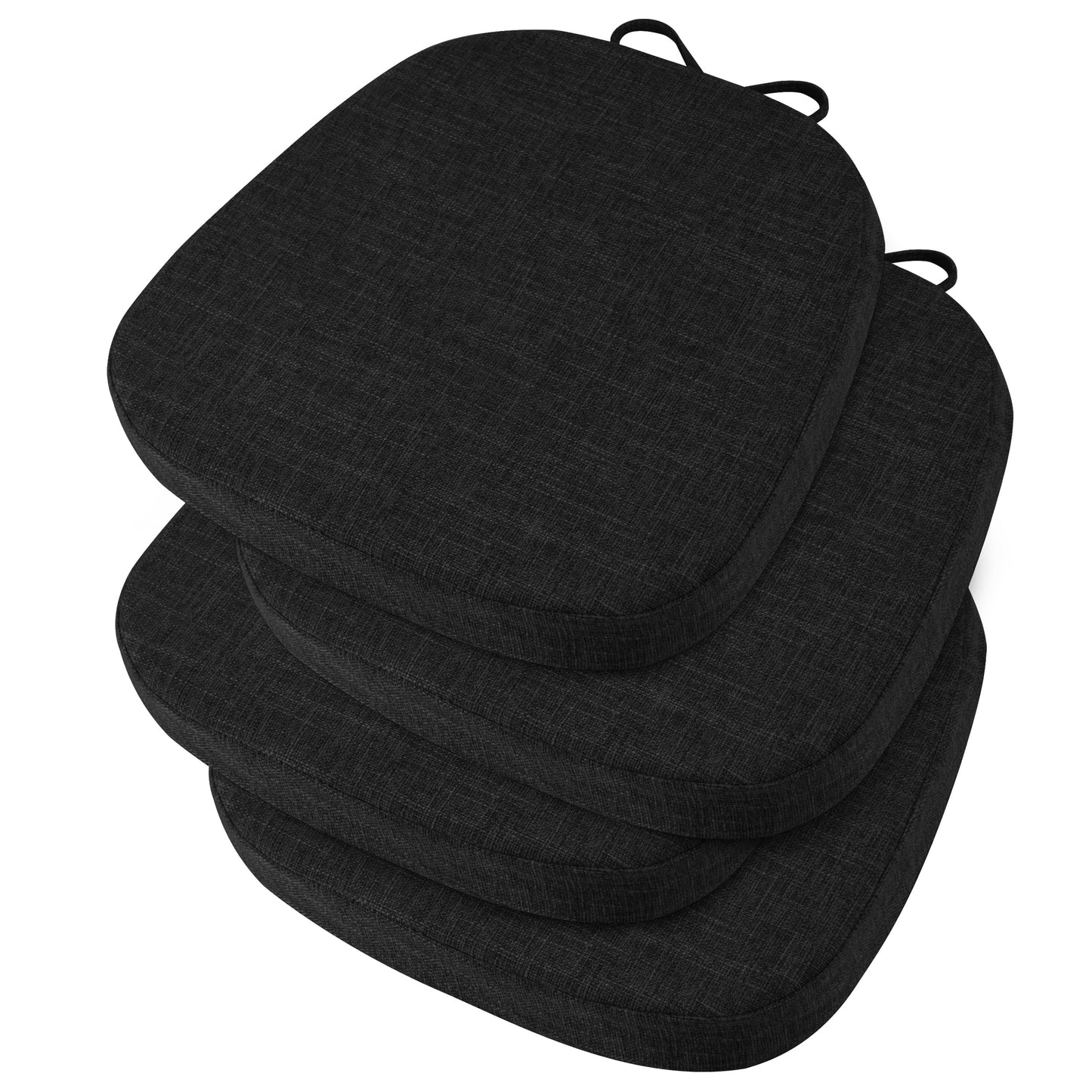 OVOV 14x14 Chair Cushions for Metal Dining Chairs Set of 4 Non Slip Thick Textured Chair Pads for Dining Chairs with Ties and Removable Cover (4, Black)