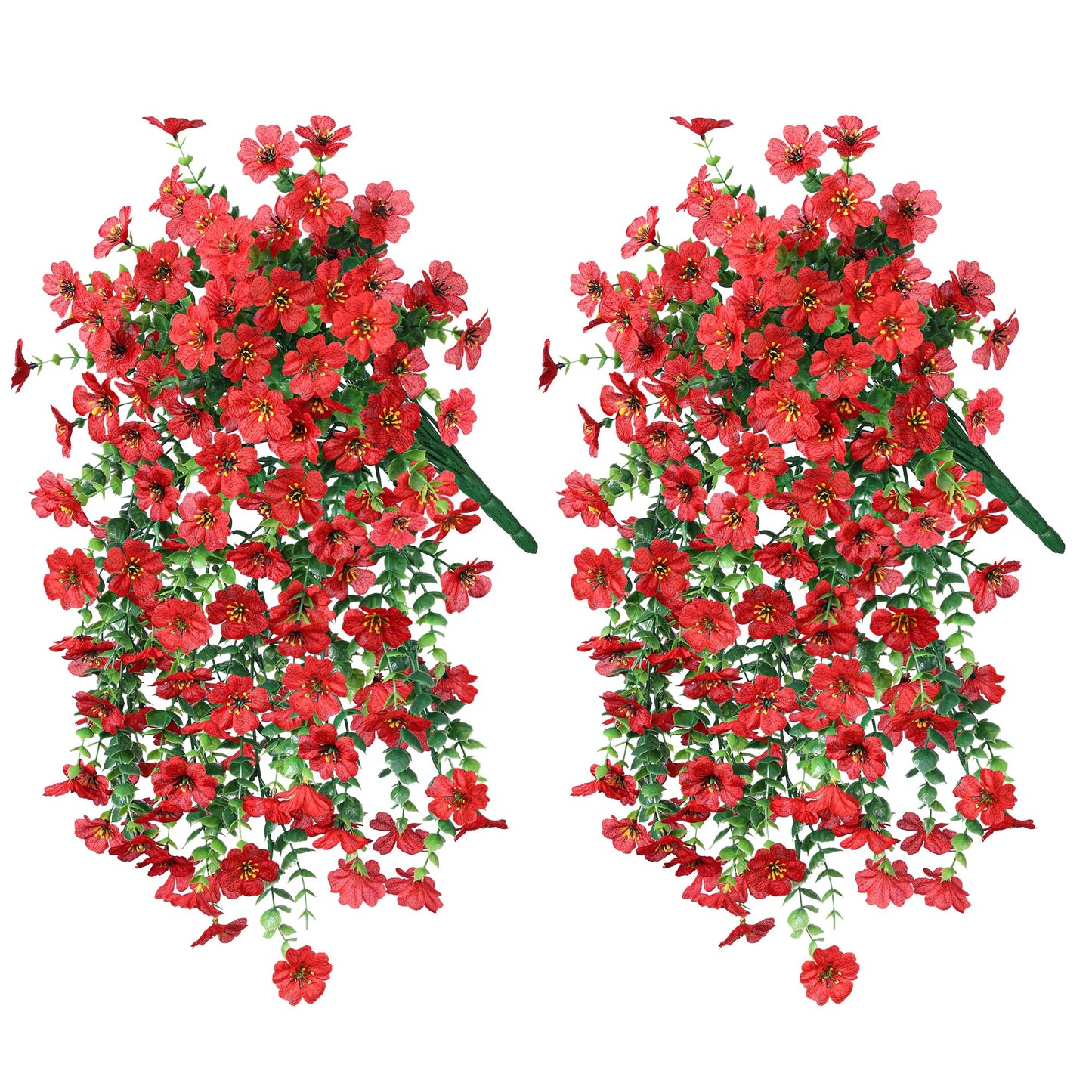 INSPRING Artificial Faux Outdoor Outside Flowers Plants, 2 PCS Fake Silk UV Resistant Look Real Red Daisy Trailing Vines for Front Door Porch Planter Urn Patio Balcony Decoration
