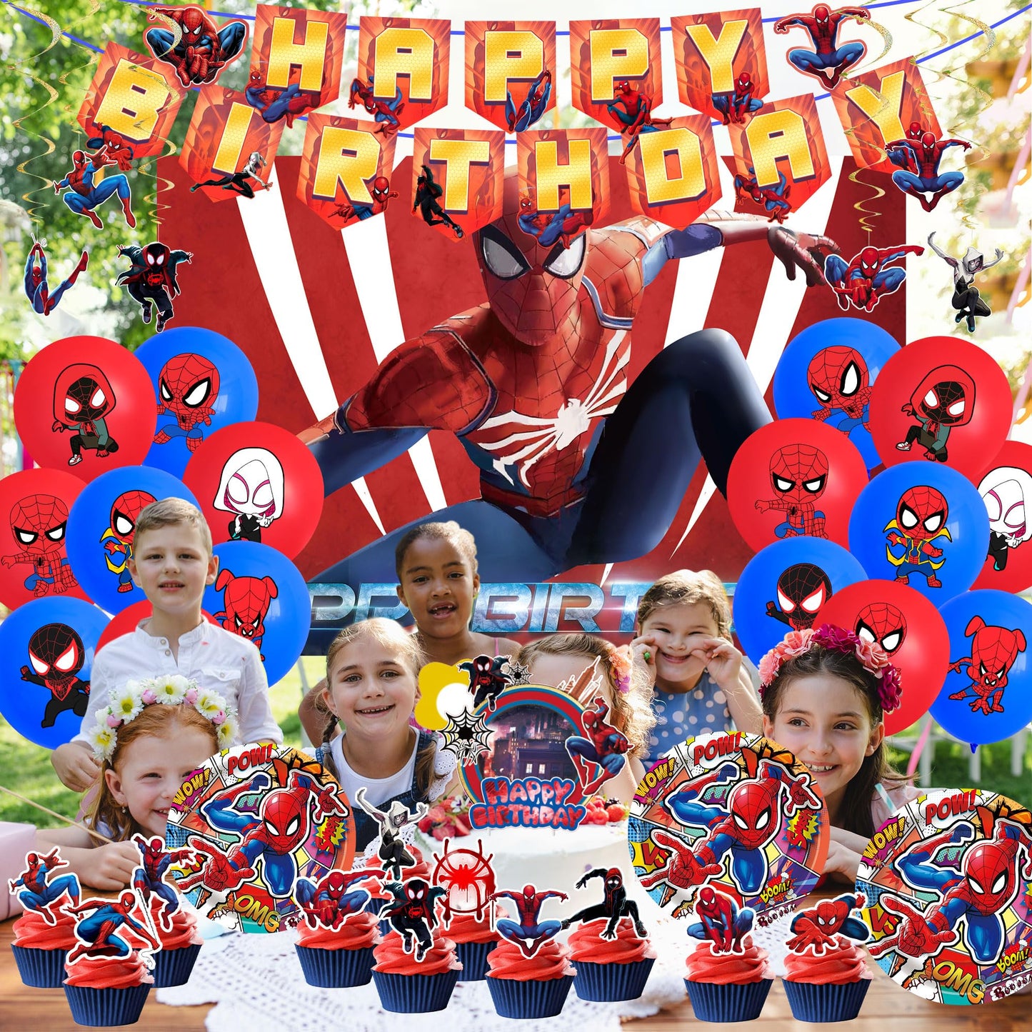 Birthday Party Supplies,Party Decorations Include Happy Birthday Banner,Backdrop,Tablecover,Cake Toppers,Cups,Plates,Spiral Charms,Latex Balloons