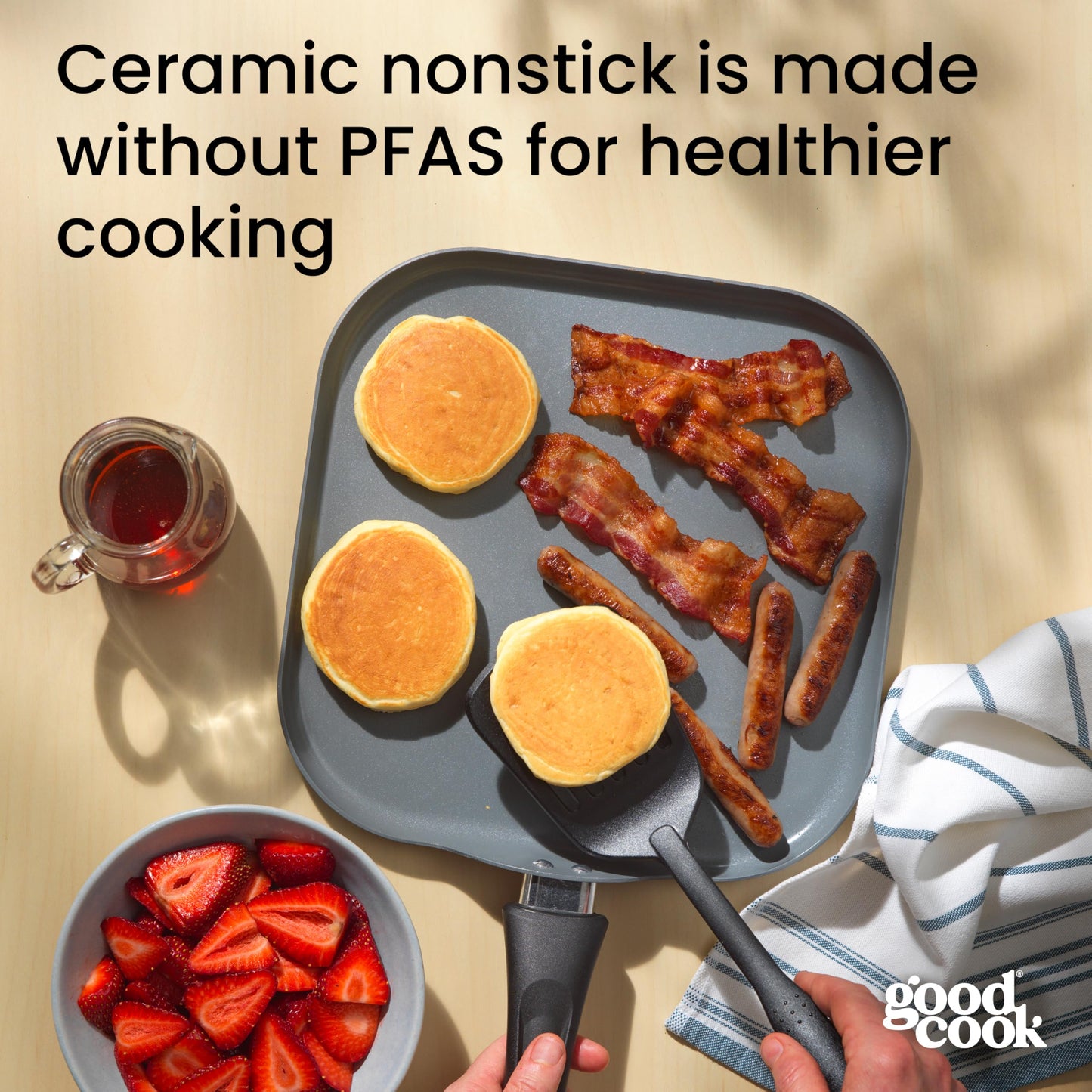 GoodCook Everyday Griddle Pan Ceramic Nonstick Aluminum Construction for Even Heating Non-Toxic PTFE & PFOA Free, 11-Inch, Black