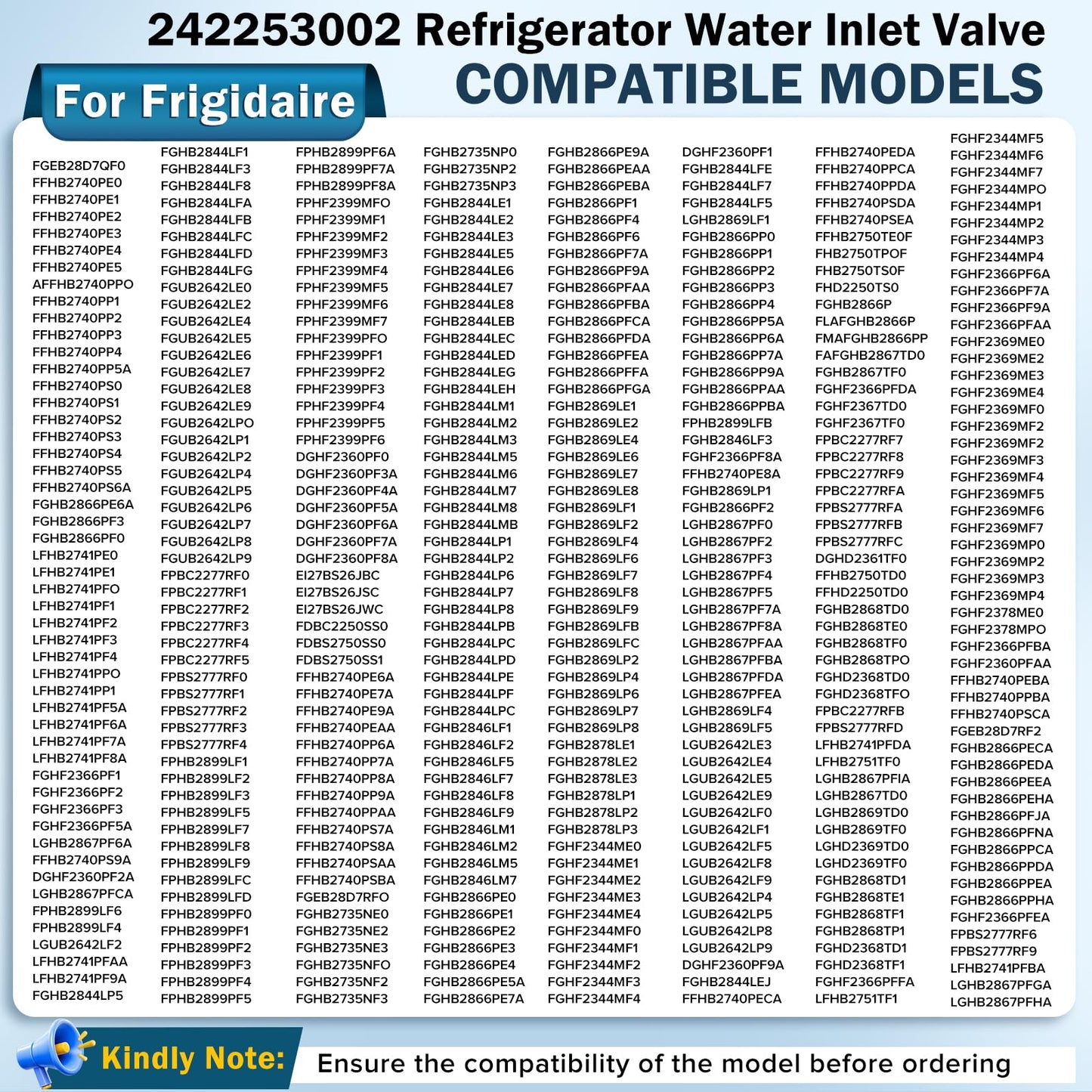 242253002 242102201 Refrigerator Water Inlet Valve Replace Part: 2689640, AP5669874, PS7321353, EAP7321353, Compatible with Frigidaire Electrolux Kenmore Crosley Ikea, etc Refrigerators