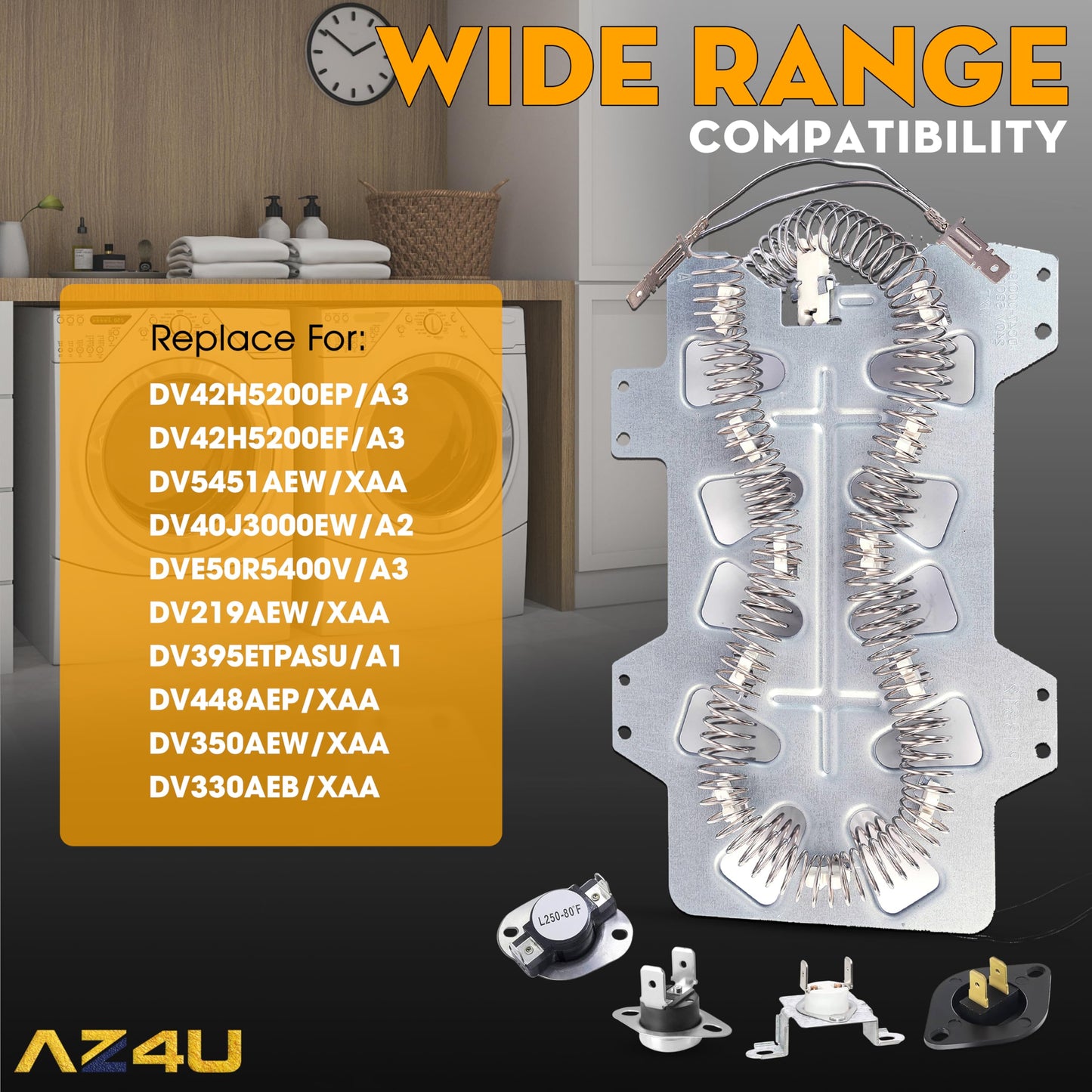 Dryer Heating Element Assembly Replaces For Samsung DV42H5200EP/A3 DV42H5200EF/A3 DV5451AEW/XAA DV40J3000EW/A2 DVE50R5400V/A3 DV219AEW/XAA DV395ETPASU/A1 DV448AEP/XAA DV350AEW/XAA DV330AEB/XAA