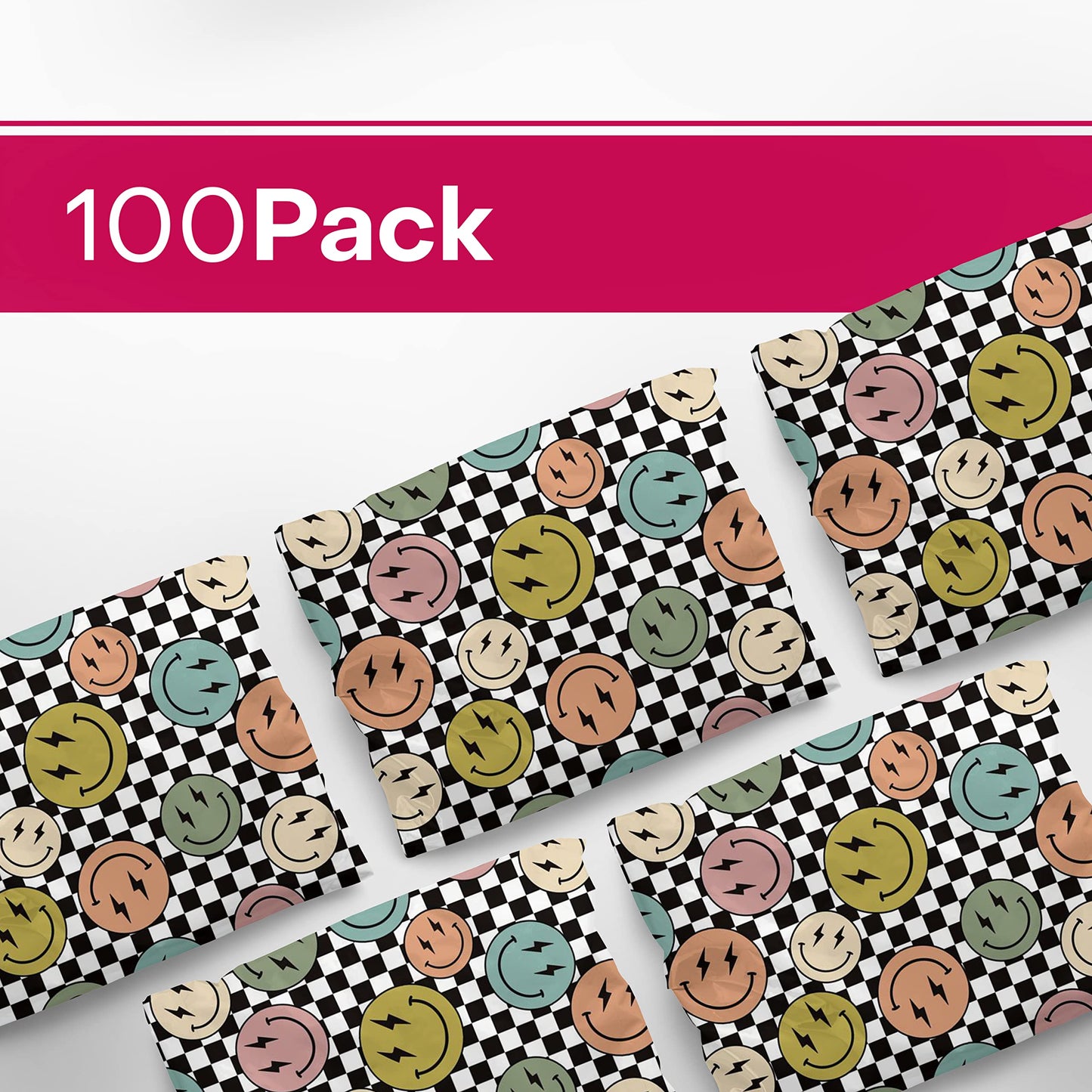 14x19 Poly Mailers – Smiles Checkerboard – Waterproof, Tear-Resistant Shipping Bags with Adhesive Seal – 100 Pack – Package Mint