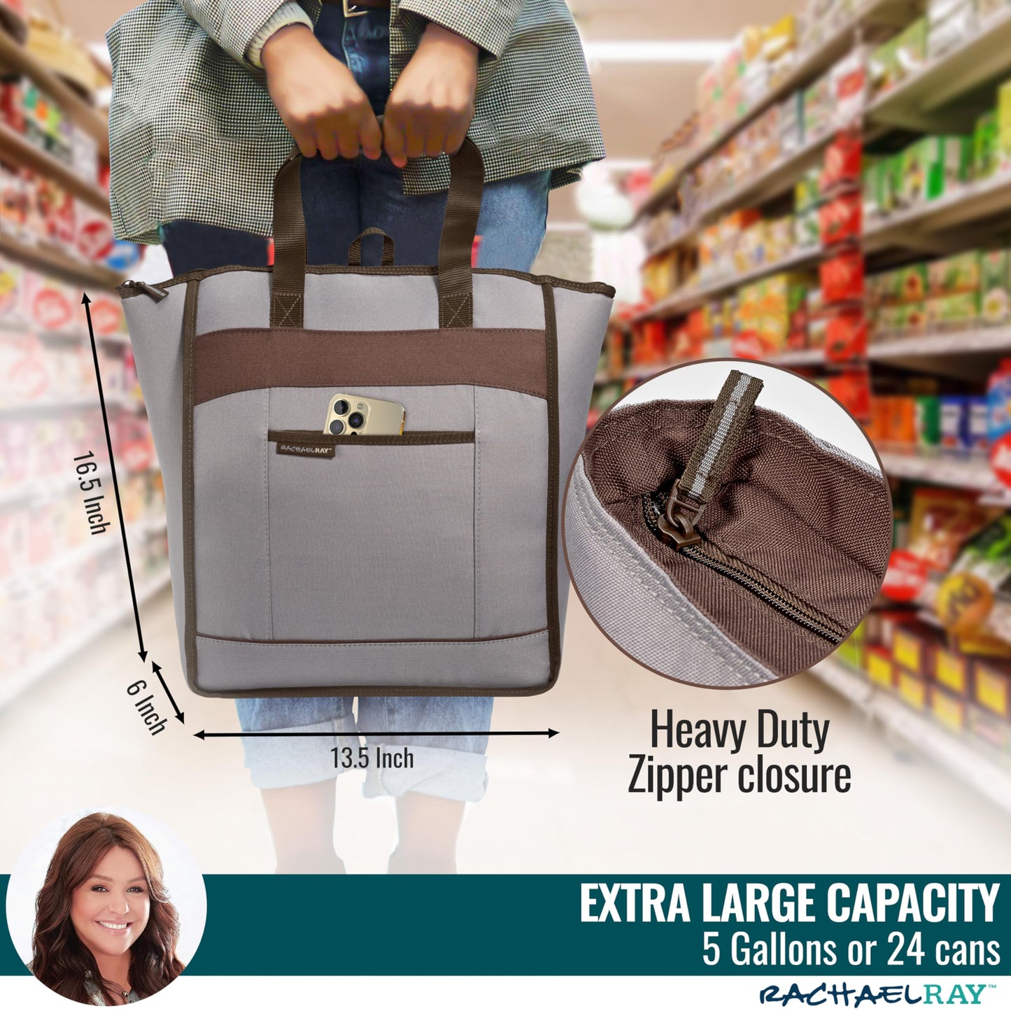 Rachael Ray Soft Insulated Cooler Bag, Gray, 5060RRL2578