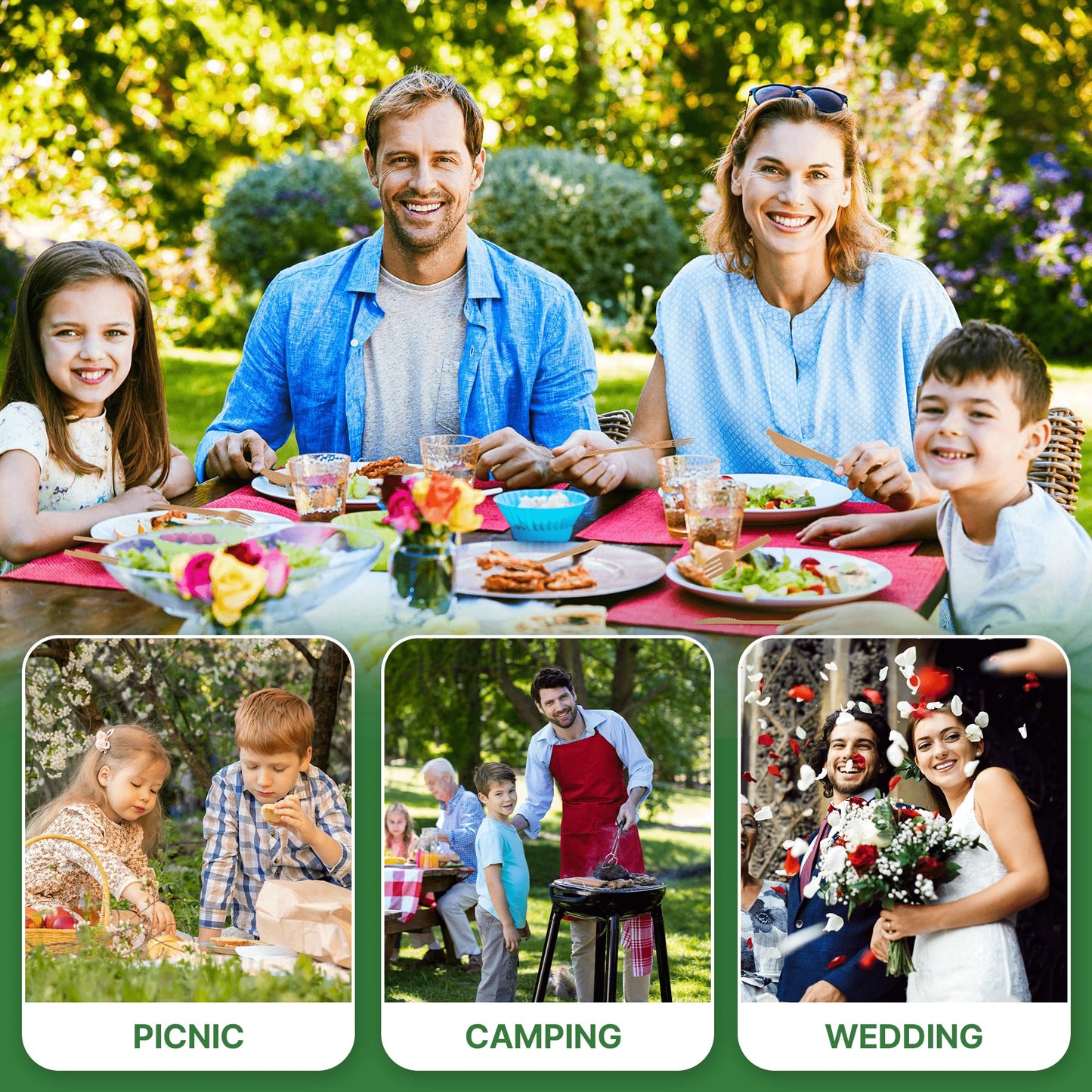 100% Bamboo Utensils - 400 Carbonized Forks Disposable Cutlery Biodegradable and Sanitized - Heavy Duty & Fully Functional