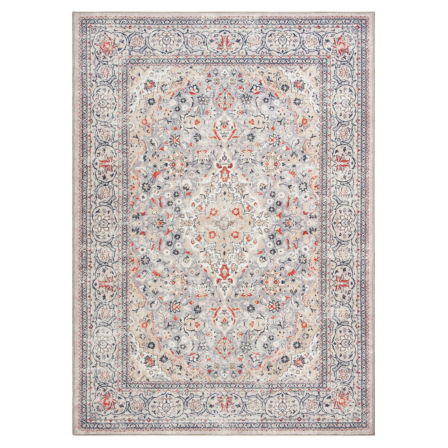 Goideal Washable Rug 4x6, Beige Area Rugs Non Slip, Indoor Low Pile Carpet with Rubber Backing for Living Room Kitchen Bathroom Entryway Office Bedroom