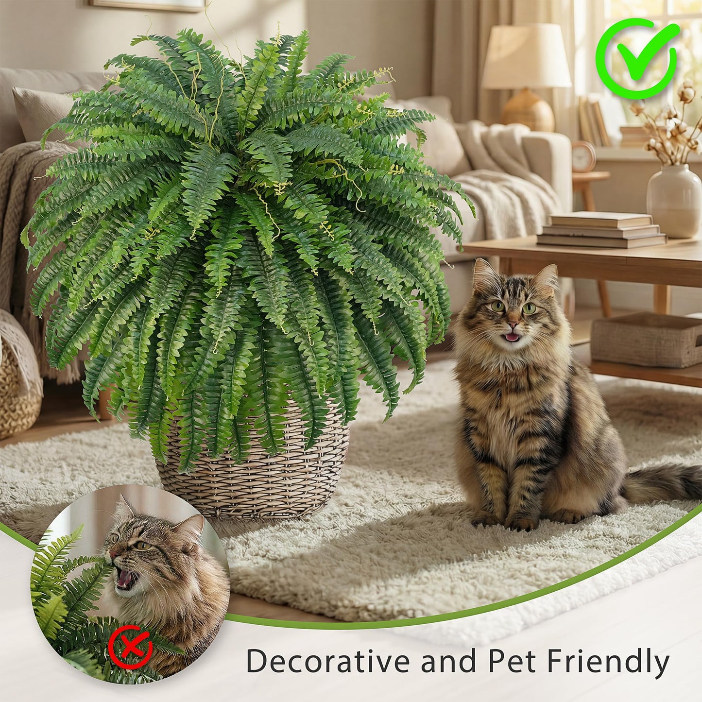 FOREST PRINCE 50" Artificial Boston Ferns, Fake Bush Plants, Large Faux Ferns with 96 Fronds for Outdoors Home Decor